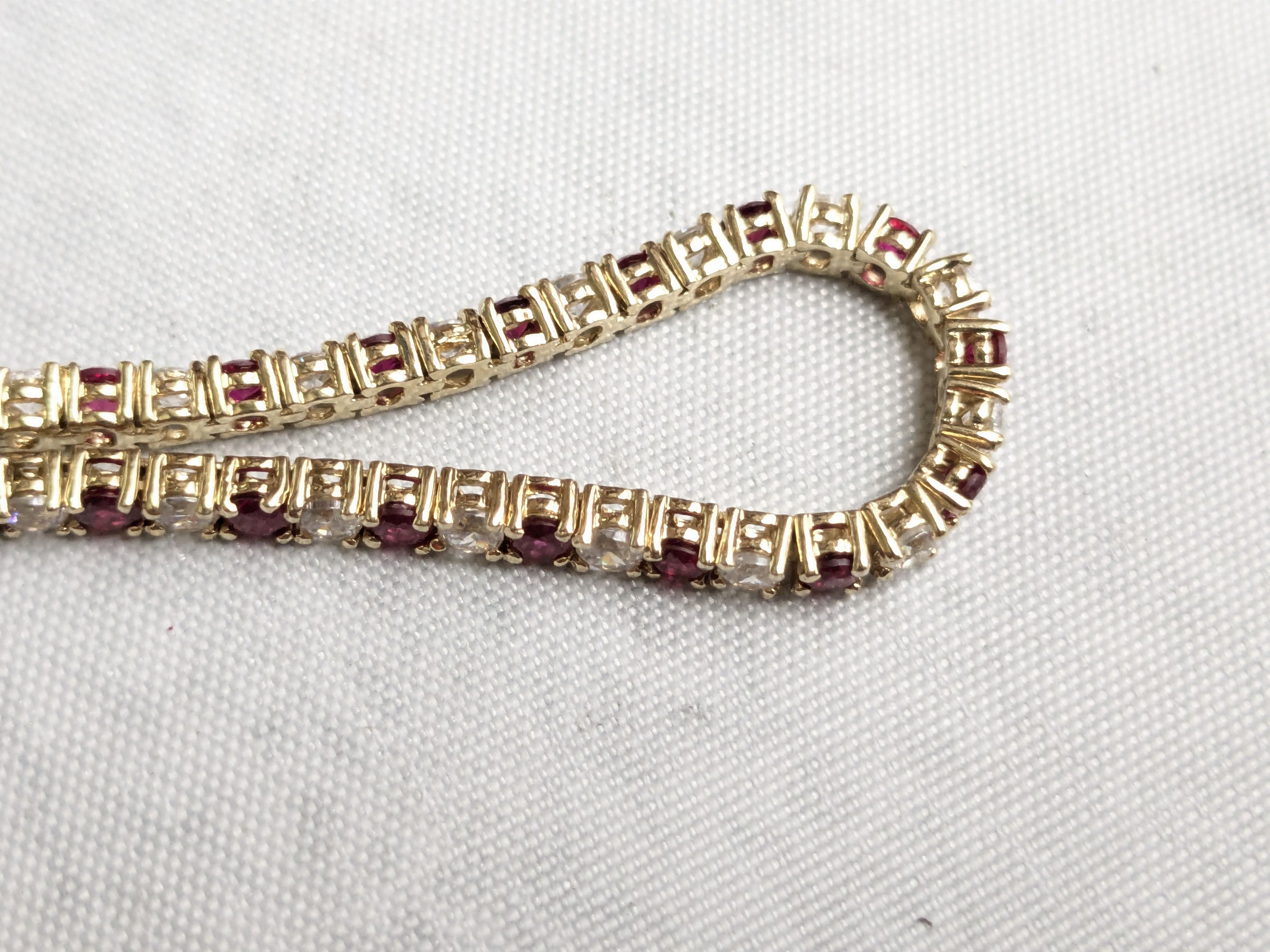 Jewelry Sterling Silver Tennis Bracelet Ruby CZ 7" Gold Plated Size ONE SIZE - 7 Thumbnail
