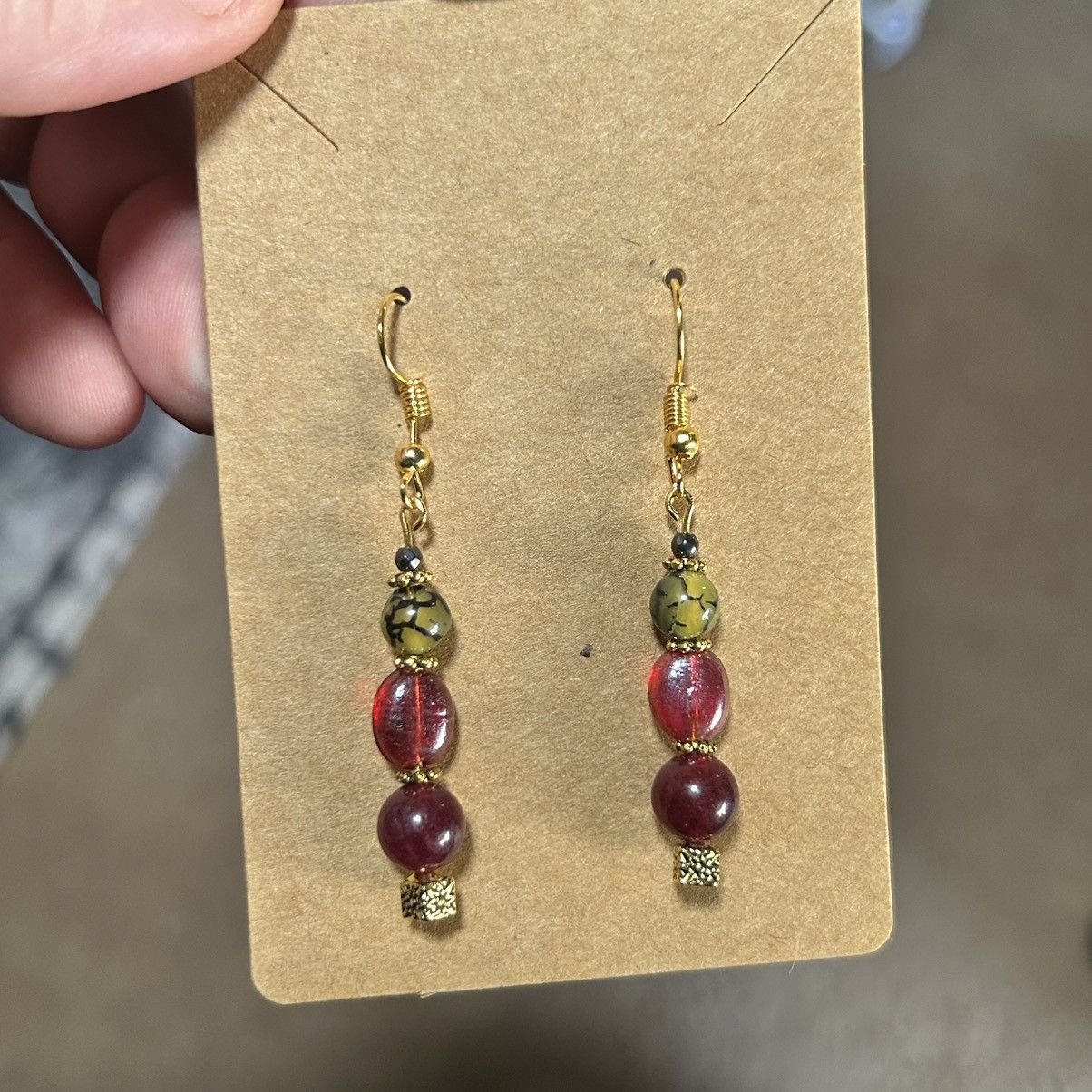 Handmade Handcrafted elegant genuine garnet dragon agate earrings Size ONE SIZE - 2 Thumbnail
