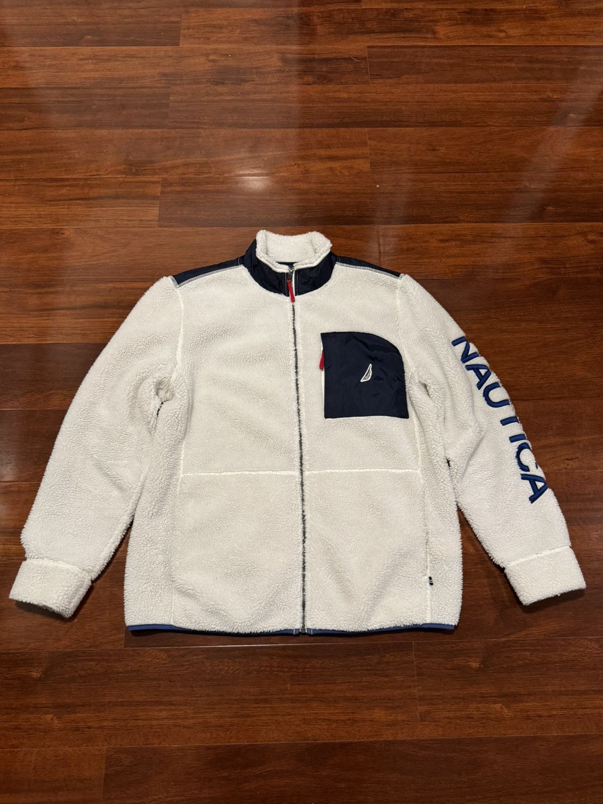Nautica White Nautica Sherpa Fleece Jacket With Navy Accents Size US XL / EU 56 / 4 - 1 Thumbnail