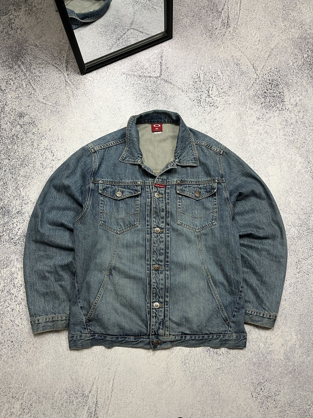 Crazy Vintage 00’s Oakley Industries Denim Jeans Jacket Y2k