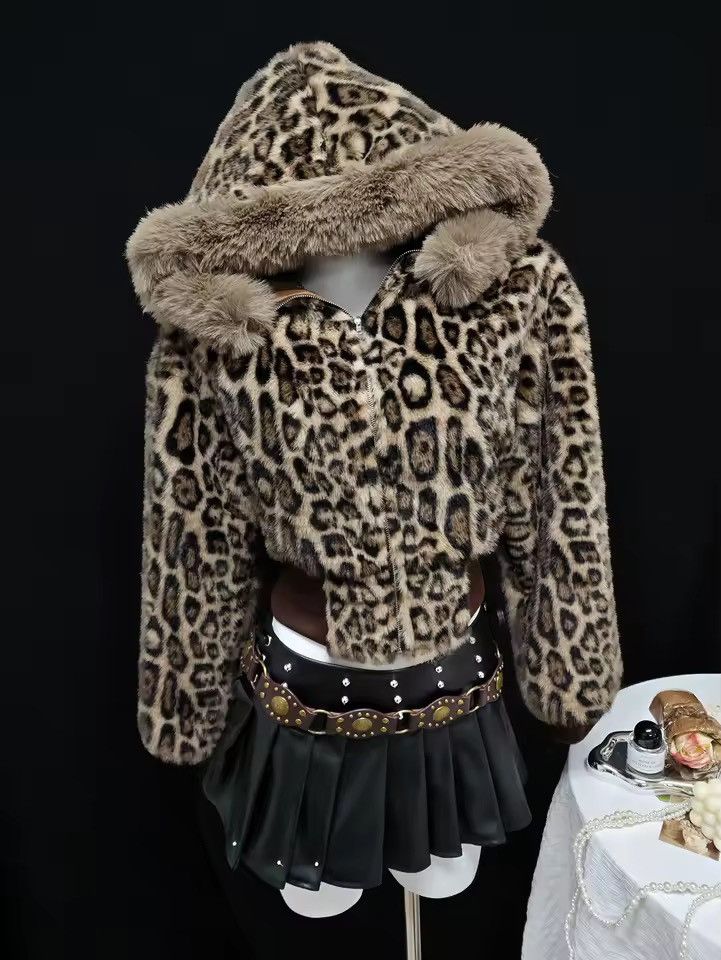 Other Leopard Y2k Fur Hoodie Streetwear Vintage Retro Style Fluffy Size M / US 6-8 / IT 42-44 - 4 Thumbnail