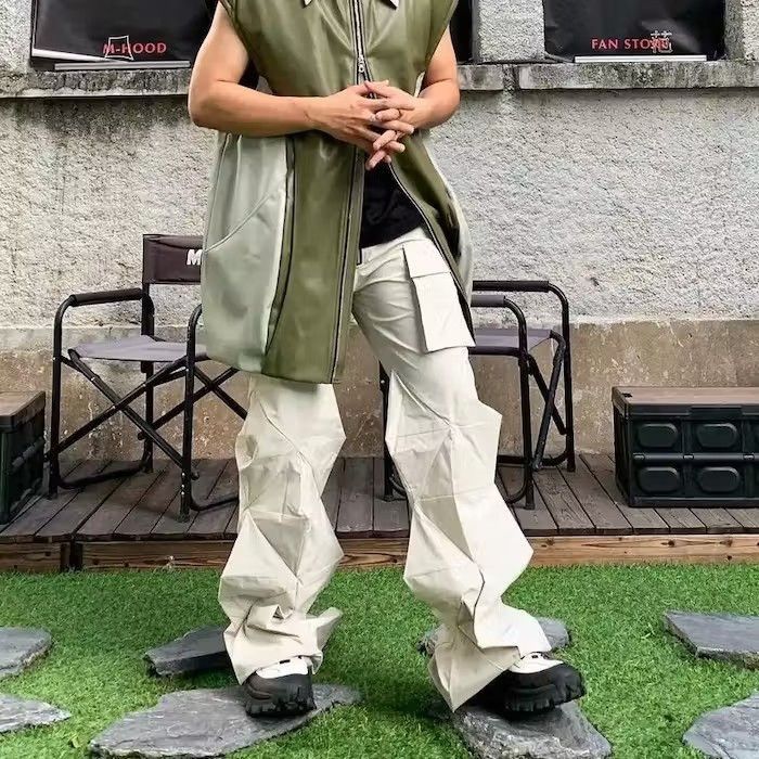 Japanese Brand Irregular Cut Diamond Pleat Cargo Pants Size US 30 / EU 46 - 3 Thumbnail