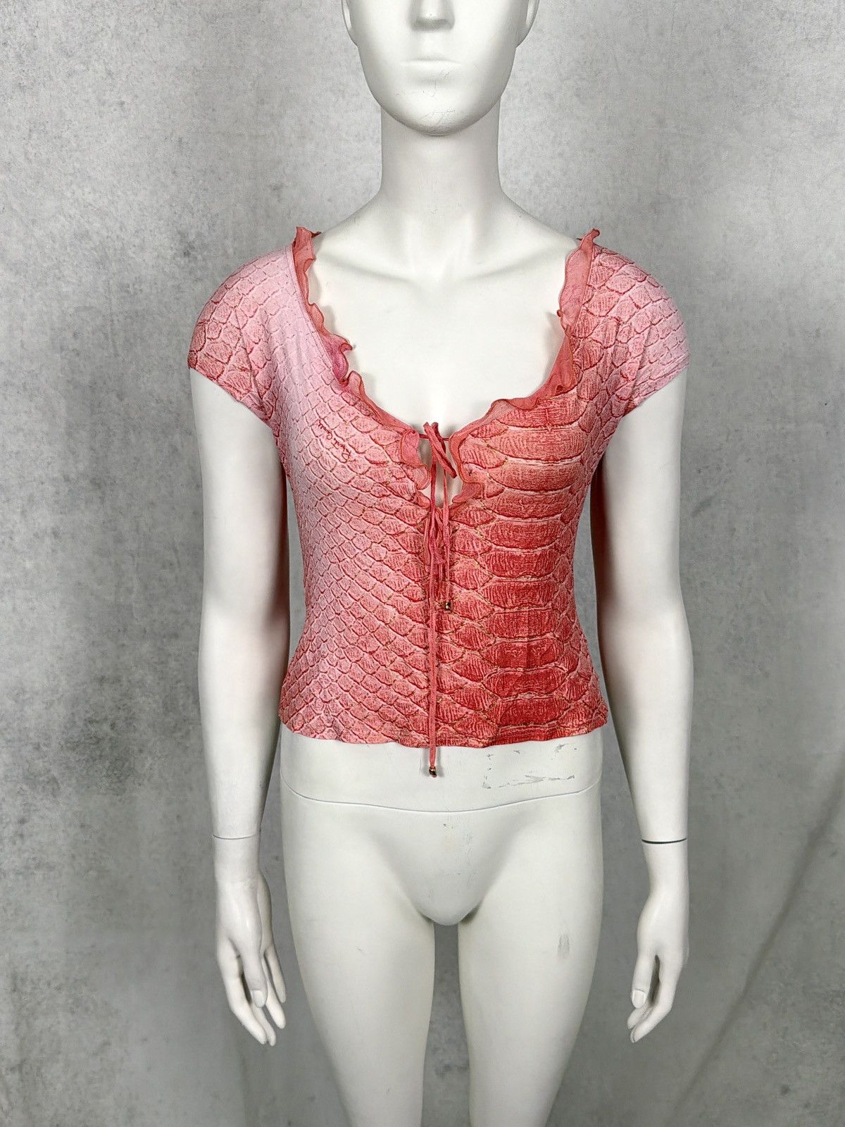 Roberto Cavalli Roberto Cavalli 1990’s Ruffled Reptile Scale Print Lace Top Size M / US 6-8 / IT 42-44 - 2 Thumbnail