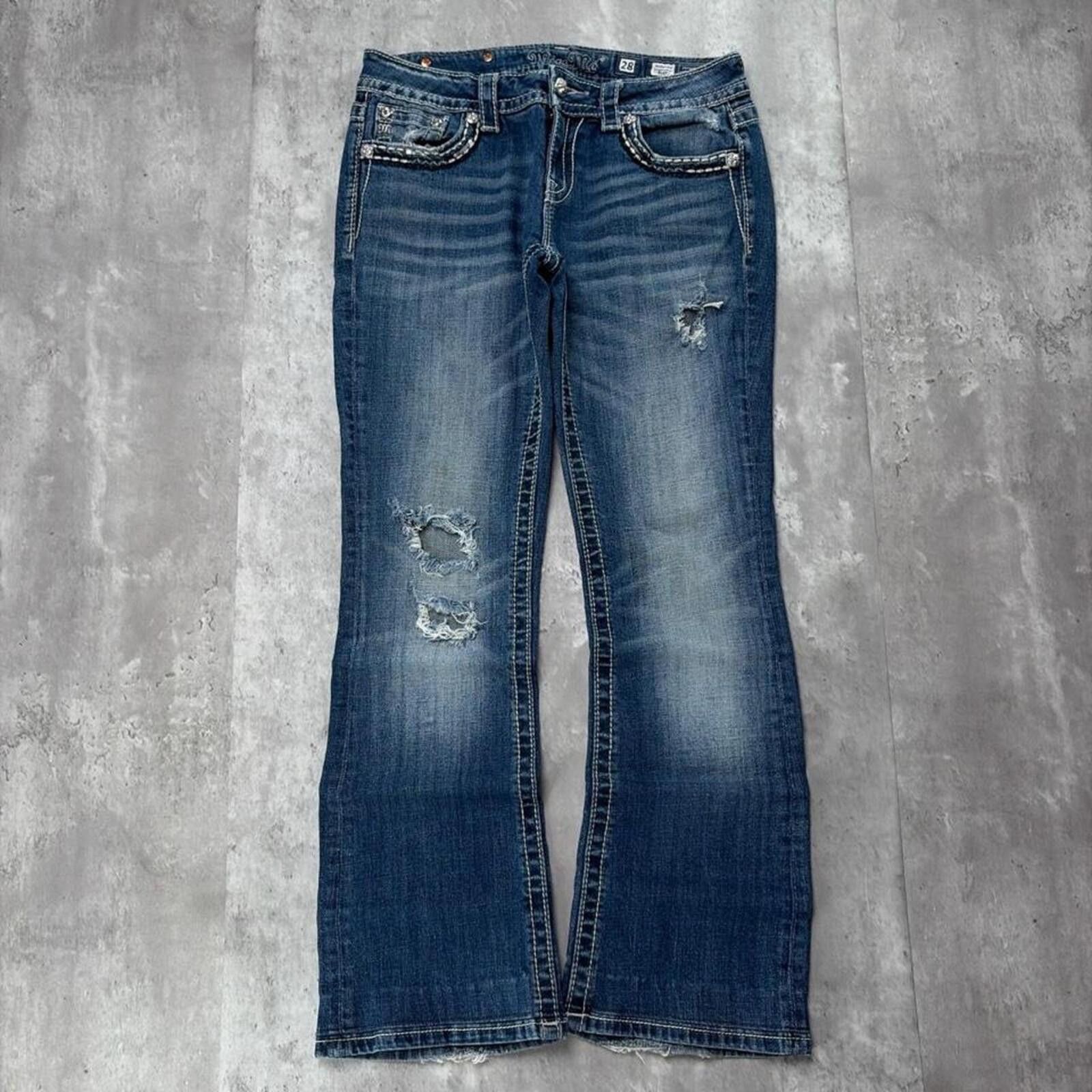 Other Y2K Blue Miss Me Grunge Embellished Bootcut Denim Jeans Size 30" / US 8 / IT 44 - 2 Thumbnail