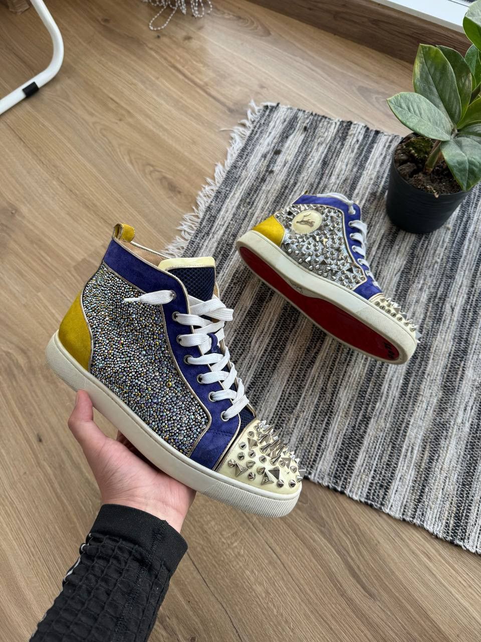 CRISTIAN LOUBOUTIN LOUIS LEATHER HIGH TOP TRAINERS SNEAKERS