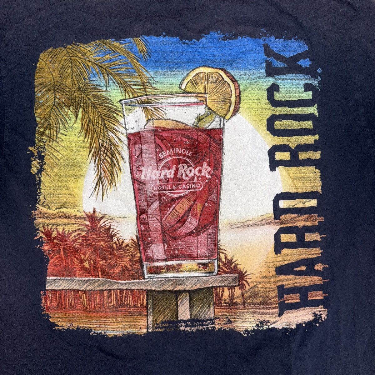 Hard Rock Cafe × Vintage Hard Rock Cafe navy and orange t-shirt middle and back hit Size US L / EU 52-54 / 3 - 4 Thumbnail