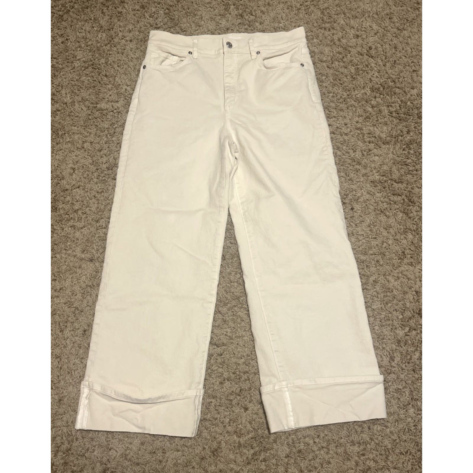 Loft LOFT Ivory Cropped Wide Leg Jeans 29-30" Waist 26" Inseam High Rise 11" Rise Stretch 5-Pocket Womens Size 6 Denim Pants Size 28" / US 6 / IT 42 - 2 Thumbnail