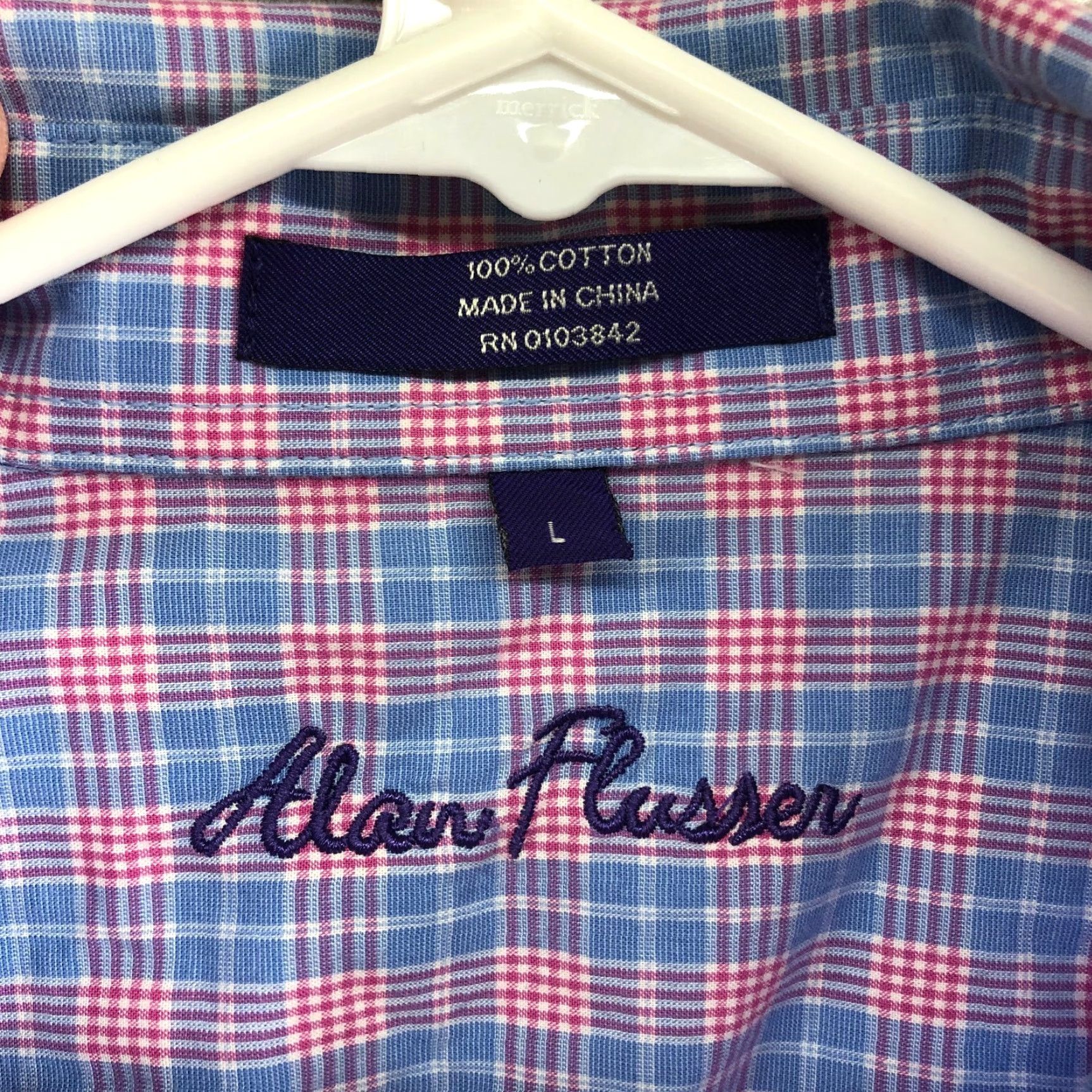 Vintage Alan Flusser Mens Large Long Sleeve Blue Plaid Spread Collar Shirt Size US L / EU 52-54 / 3 - 6 Thumbnail