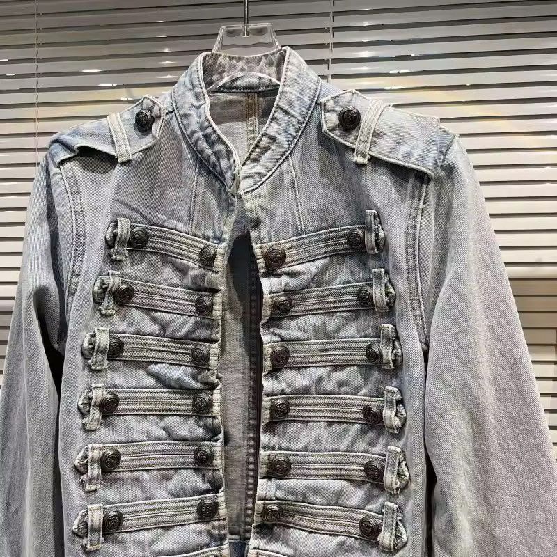 Vintage Military-Inspired Denim Jacket – Bold, Structured