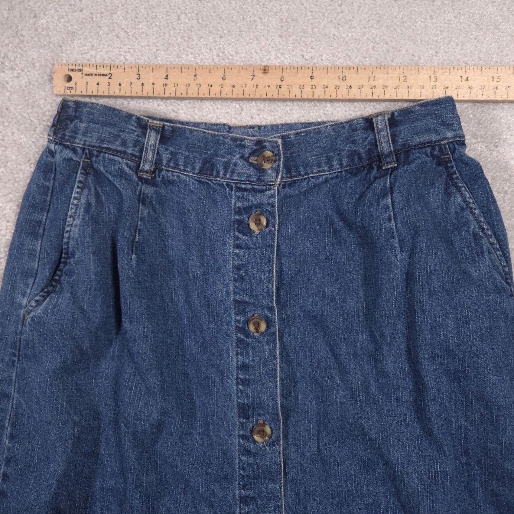 Denime VINTAGE? No. Cabin Creek Skirt Womens 12P Blue Denim Button Front Elastic Waist Midi Pockets Size 34" / US 12 / IT 48 - 5 Thumbnail
