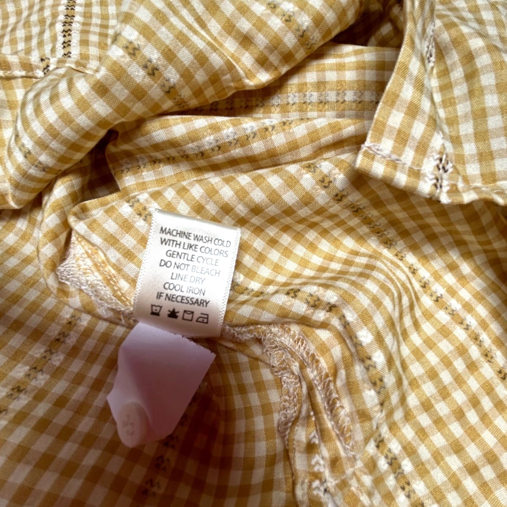 Vintage Max Studio Gingham Check Textured Button Up Ruffle Shirt Medium Yellow New Size M / US 6-8 / IT 42-44 - 5 Thumbnail