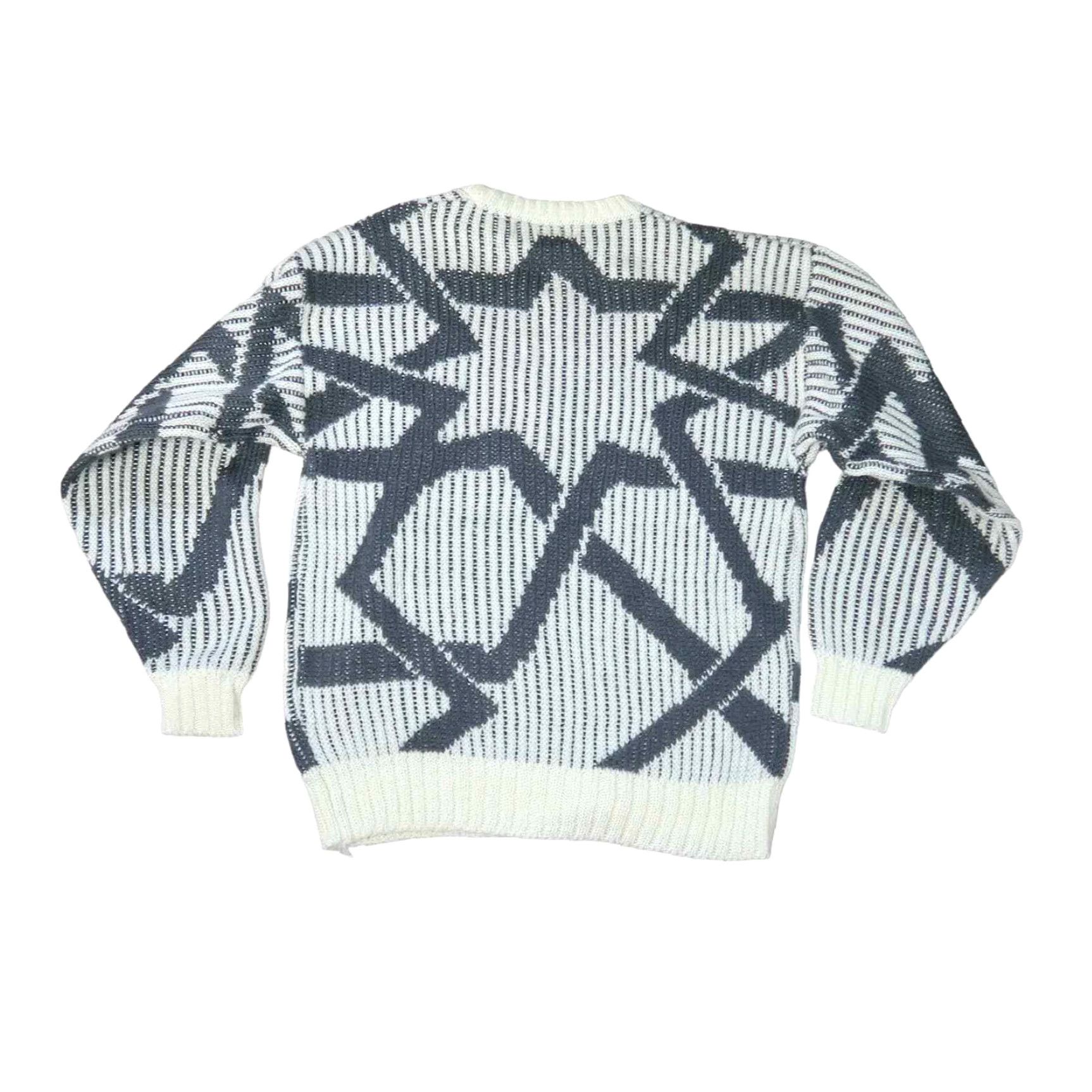 Vintage VINTAGE 80s Saturdays Cream and Grey Geometric Star Print Sweater M Womens Size M / US 6-8 / IT 42-44 - 3 Thumbnail