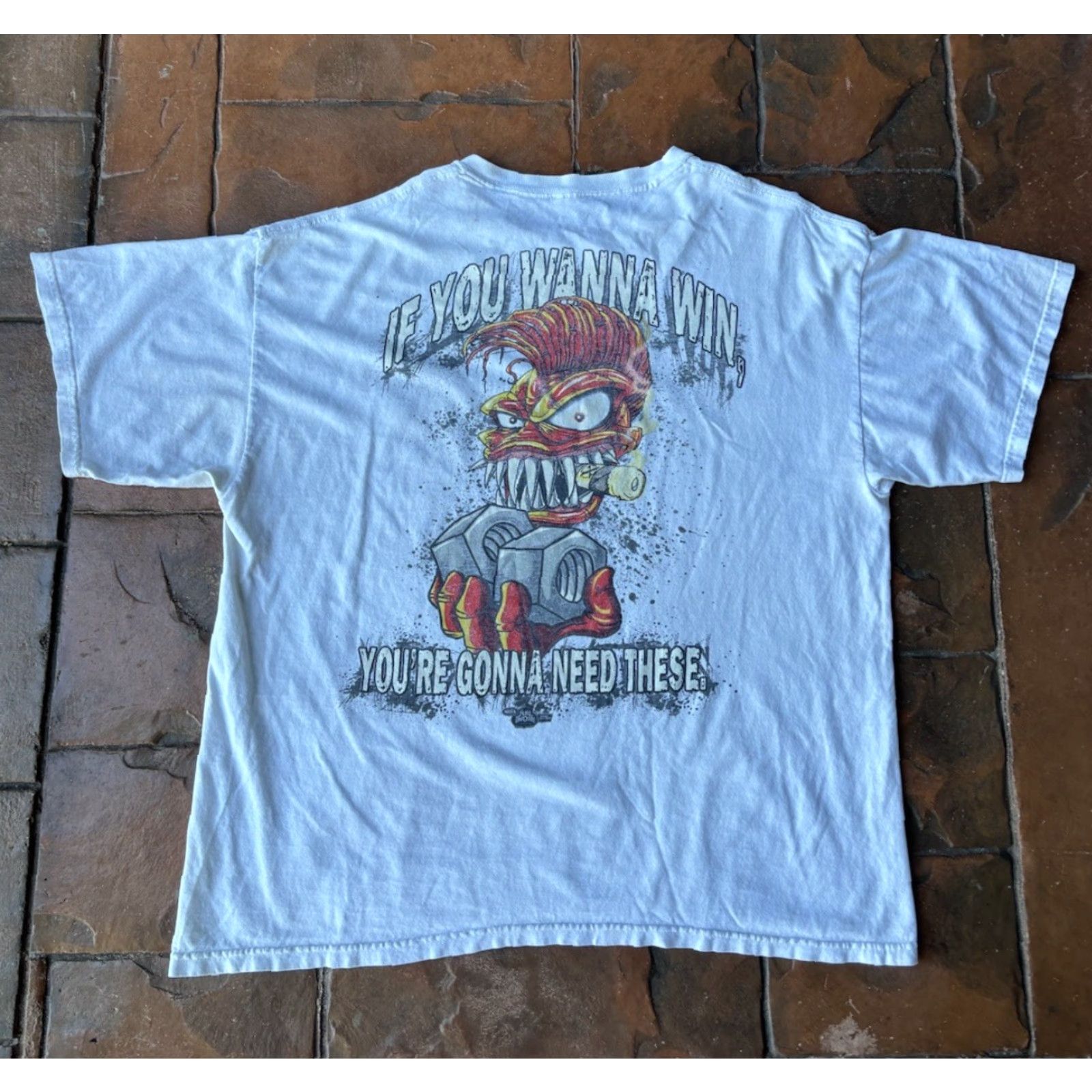 Vintage VINTAGE Pirana Z T-Shirt XL White Graphic Print Crew Neck Short Sleeve Grunge Racing Nuts & Bolts Men Size US XL / EU 56 / 4 - 2 Thumbnail