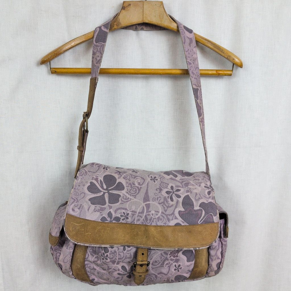 L.L. Bean × Vintage LL Bean Y2K-ish Tropical Floral & Leather Messenger Bag Size ONE SIZE - 9 Thumbnail