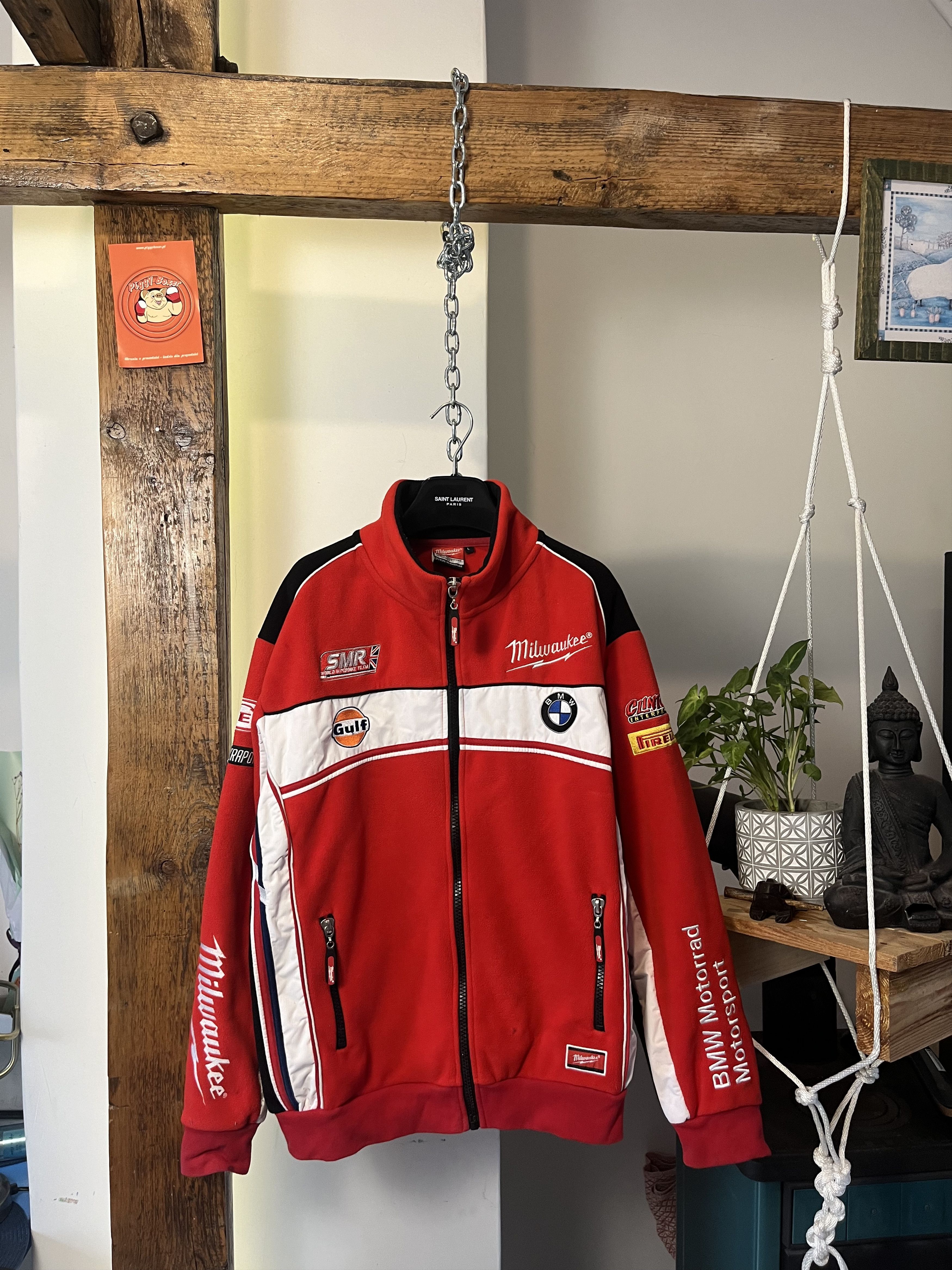 Vintage 90s BMW Milwaukee Racing Motorsport Fleece Jacket