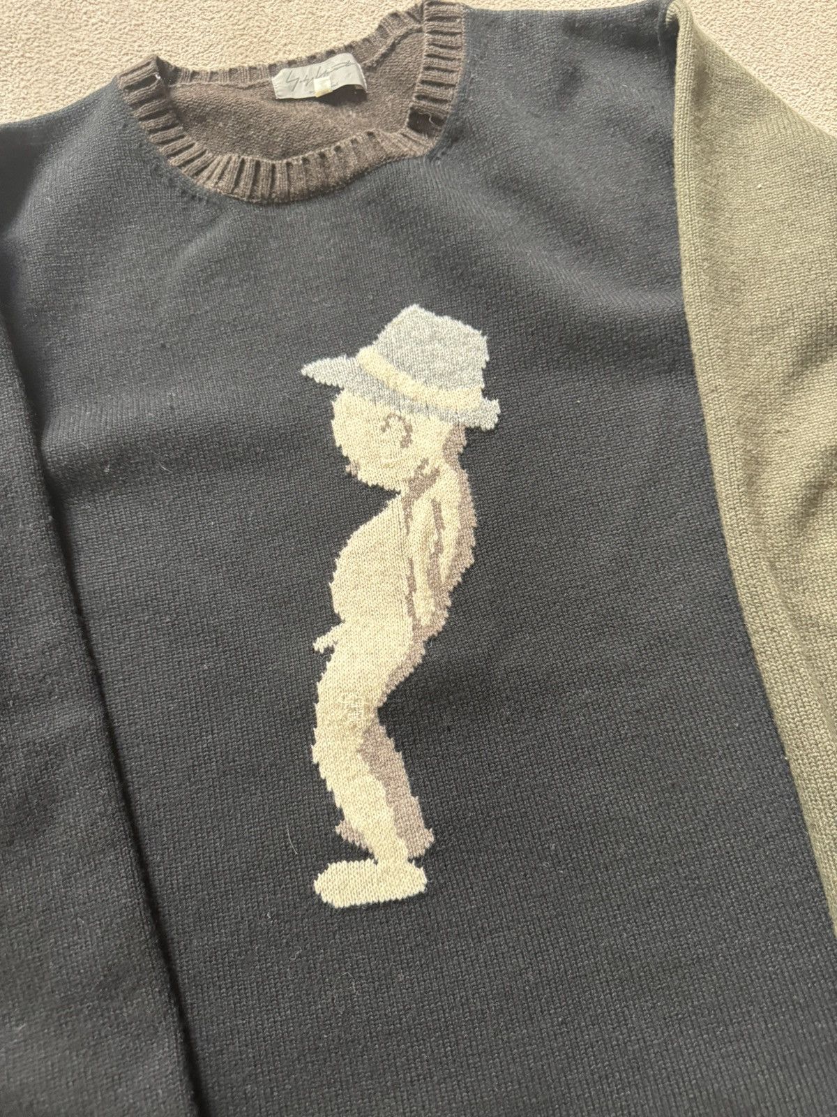 Yohji Yamamoto AW09 Shomben Kozo PENIS Contrast Sleeve Wool Sweater Size US L / EU 52-54 / 3 - 6 Thumbnail