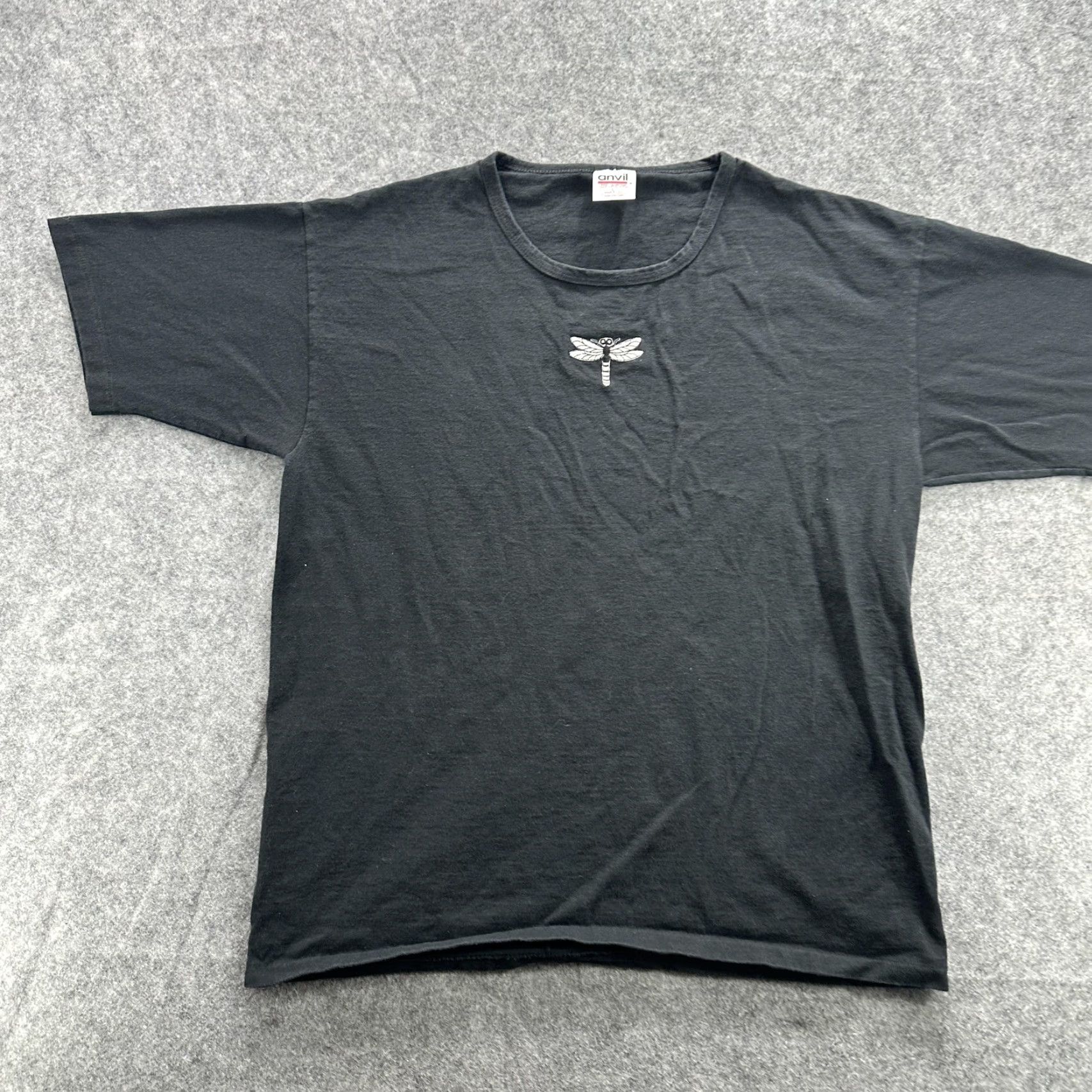 Anvil VINTAGE Anvil Shirt Women's Large Black Dragonfly Graphic 90s Made USA Pre-shrunk 100% Cotton Crew Neck Short Sleeve Size L / US 10 / IT 46 - 2 Thumbnail