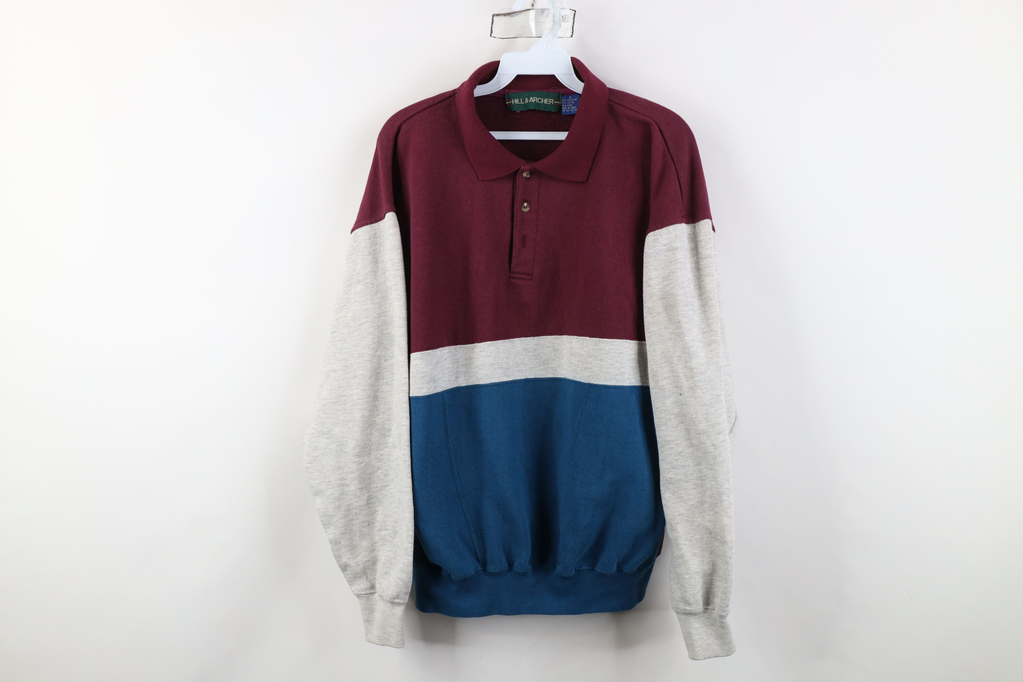 Vintage Vintage 90s Streetwear Block Collared Pullover Sweatshirt Size US L / EU 52-54 / 3 - 1 Thumbnail