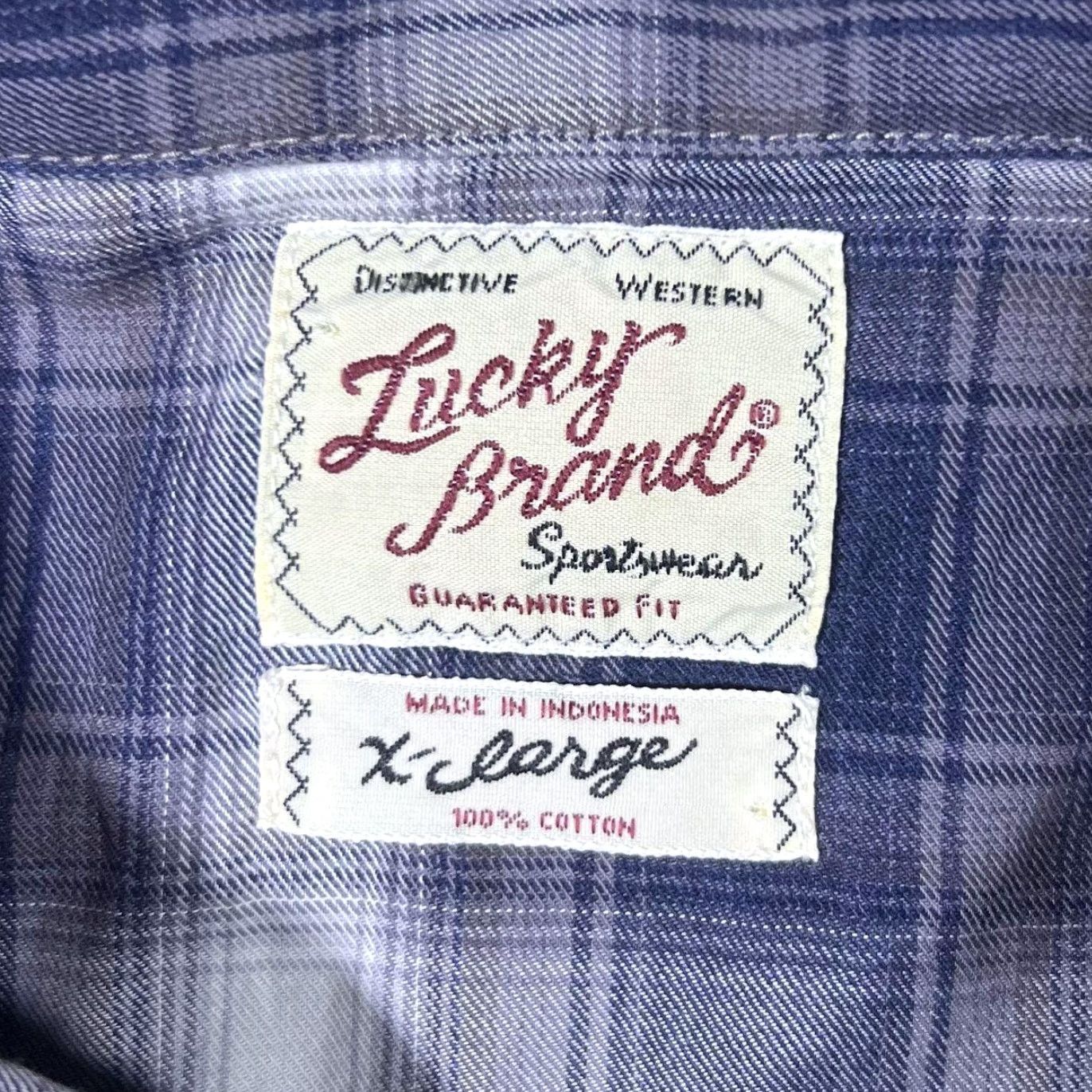 Lucky Brand Lucky Brand Western Plaid Long Sleeve Popper Cotton Shirt XL Mens Button-Up Check Navy/Grey/White 100% Cotton Casual Size US XL / EU 56 / 4 - 4 Thumbnail