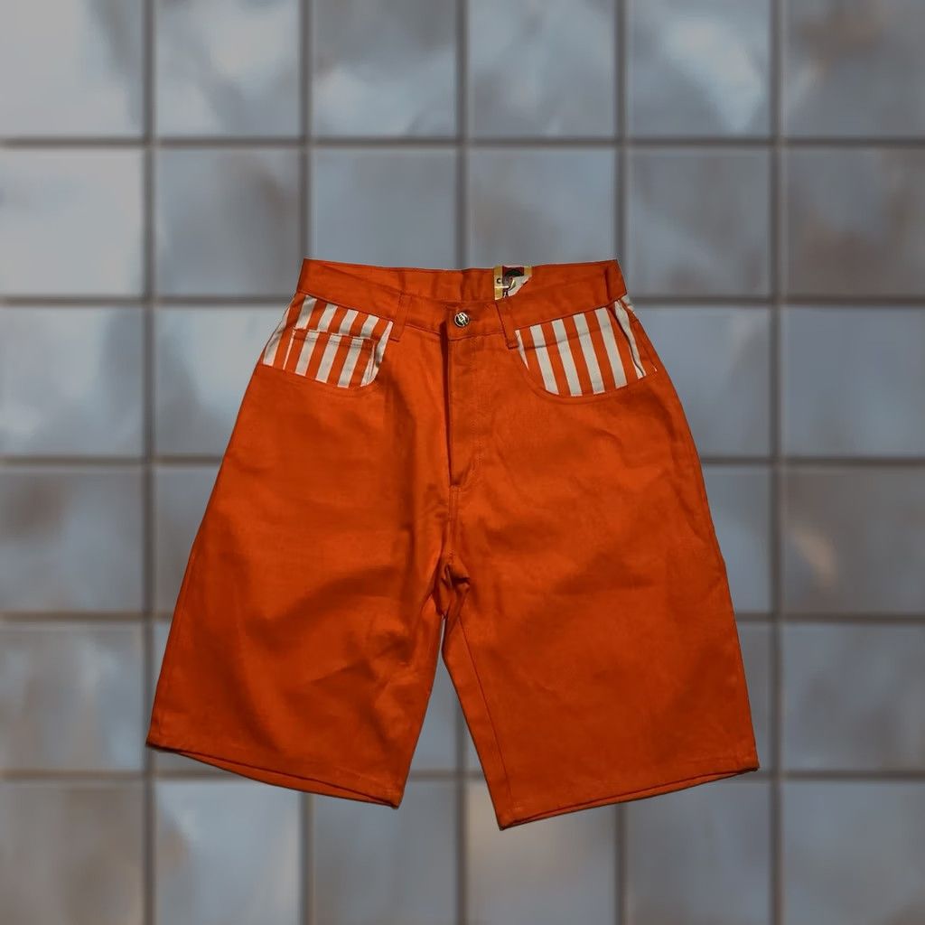 Vintage VINTAGE C’est Toi Denim Shorts Orange Striped Jean Shorts Sz S Unisex Fit 1990s Made In USA Men Women Boys Girls Size US 29 - 1 Thumbnail