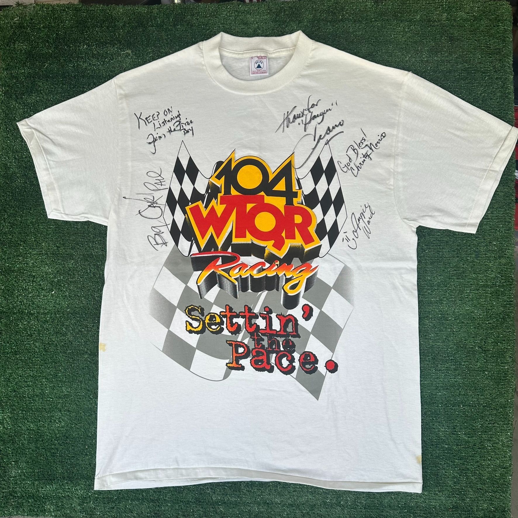 Delta Vintage 90s 104FM WTQR Racing T-Shirt Single Stitch NASCAR C Size US L / EU 52-54 / 3 - 1 Thumbnail