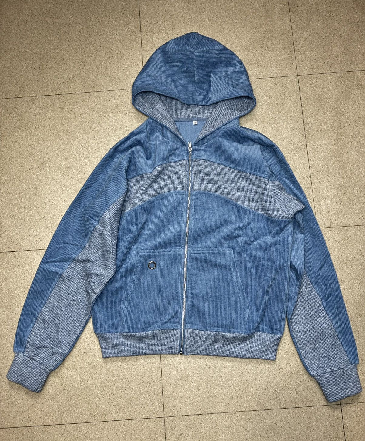 Rare hybrid Paneled waffle corduroy Zip Up Hoodie sweater