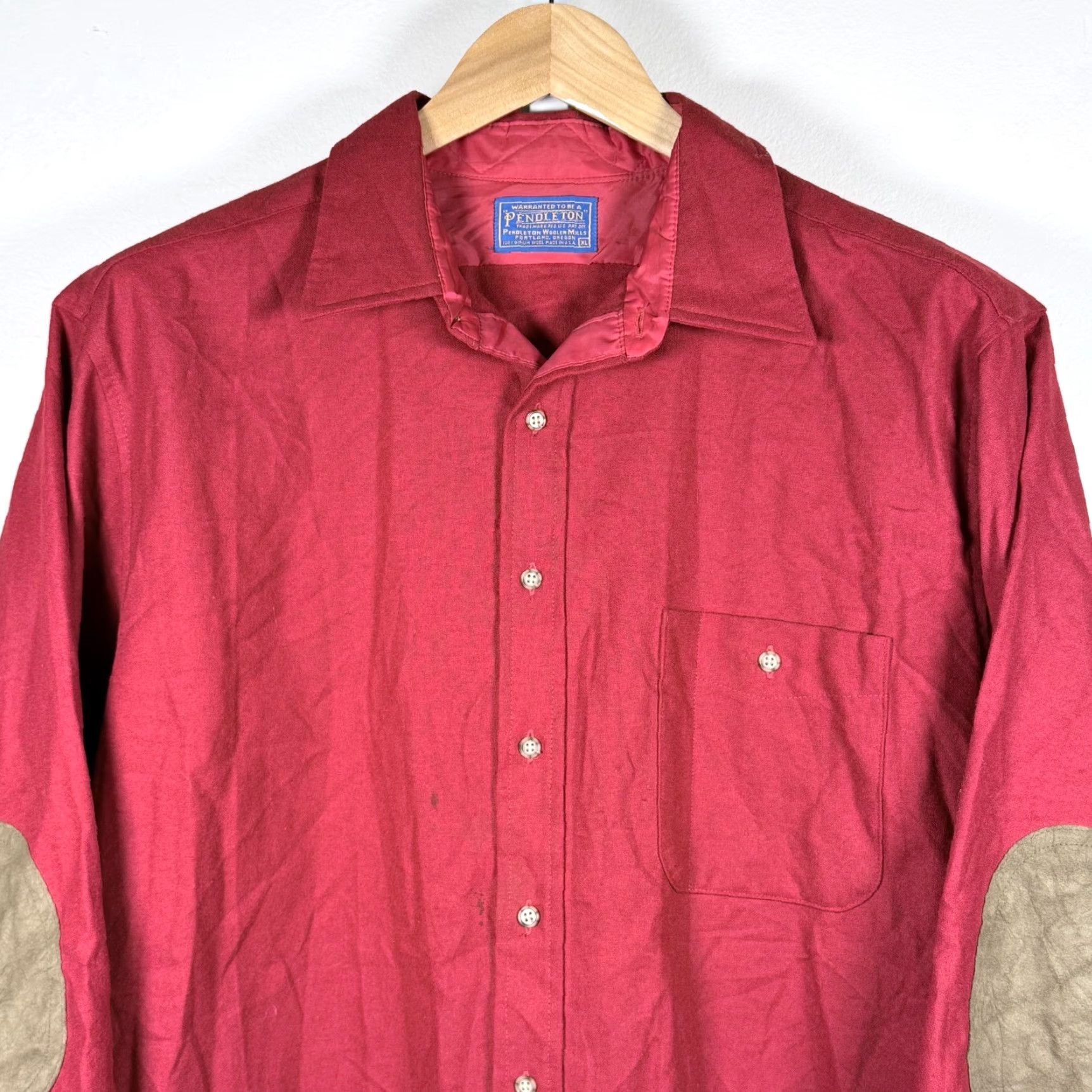Pendleton VINTAGE Pendleton Shirt Men Red Wool XL Elbow Patch USA Made Stains Size US XL / EU 56 / 4 - 3 Thumbnail