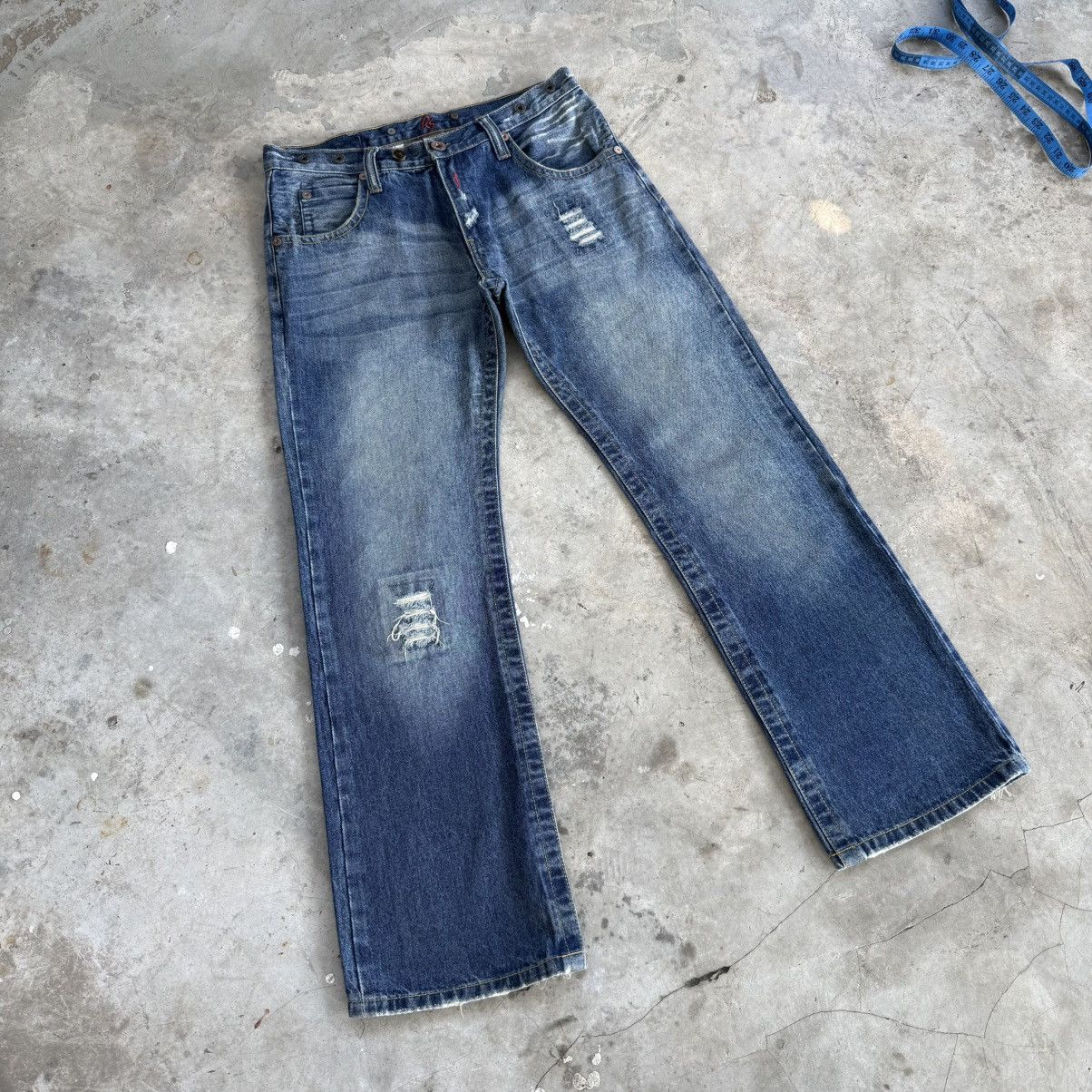 Japanese Brand W32x30 Vintage Snap Red Flare Faded Denim Jean Pants Size US 33 - 2 Thumbnail