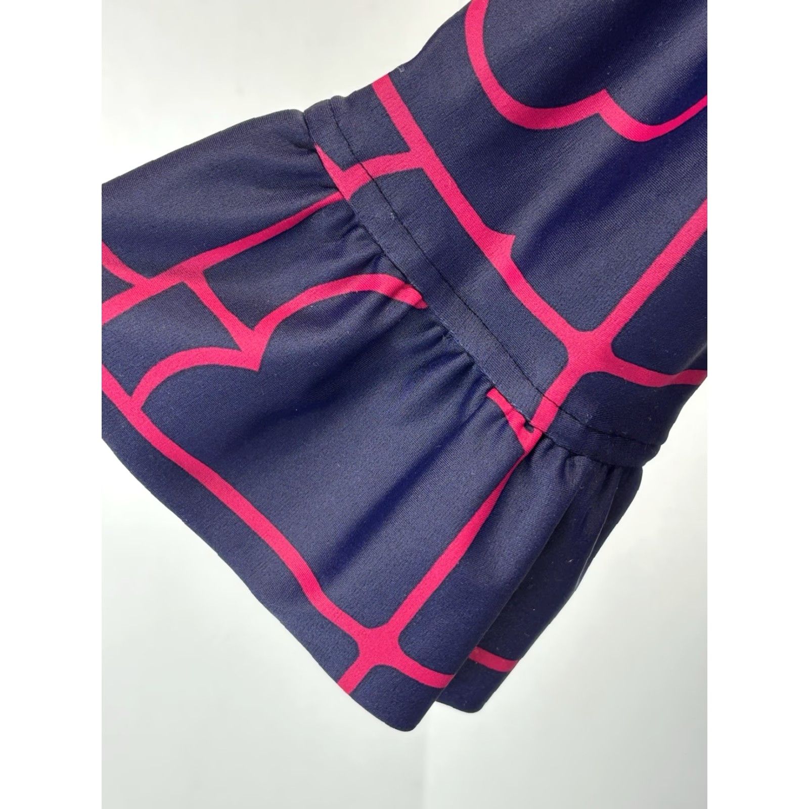 Vintage Jude Connally Blue Geometric Shift Dress U-Neck Ruffle Cuff Small Womens Size S / US 4 / IT 40 - 6 Thumbnail