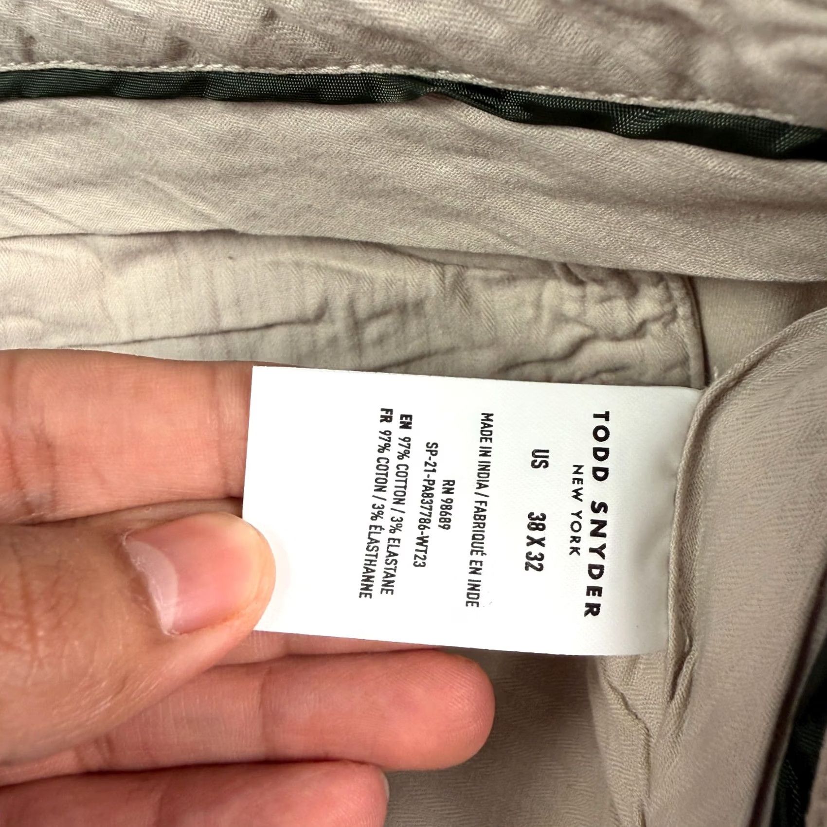 Todd Snyder Todd Snyder Mens Pants - 38x32 Bone Khaki Tab Front Chino Size US 38 / EU 54 - 4 Thumbnail