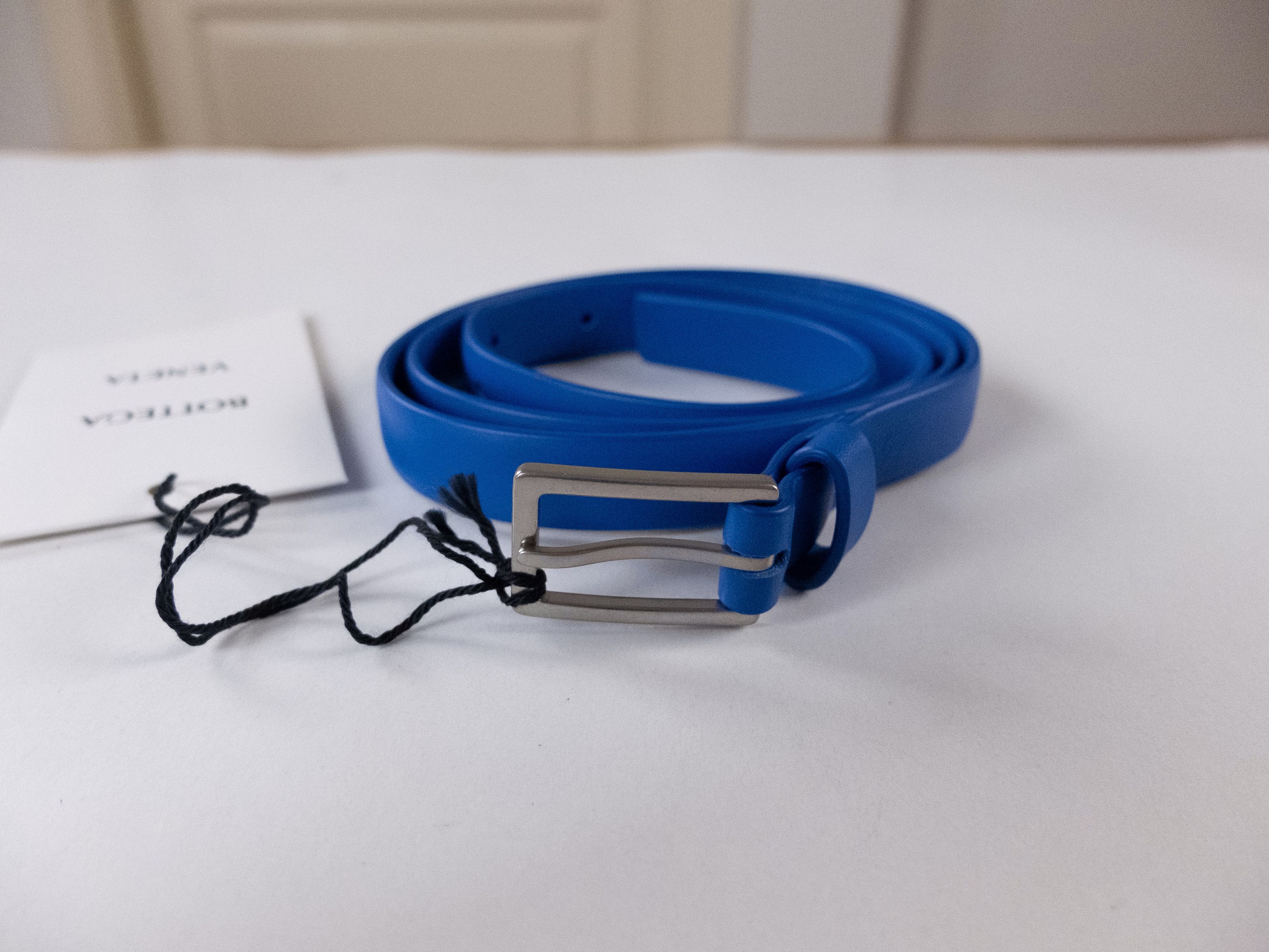 Bottega Veneta BOTTEGA VENETA cobalt blue thin French calf leather belt 85 Size 34 - 1 Thumbnail