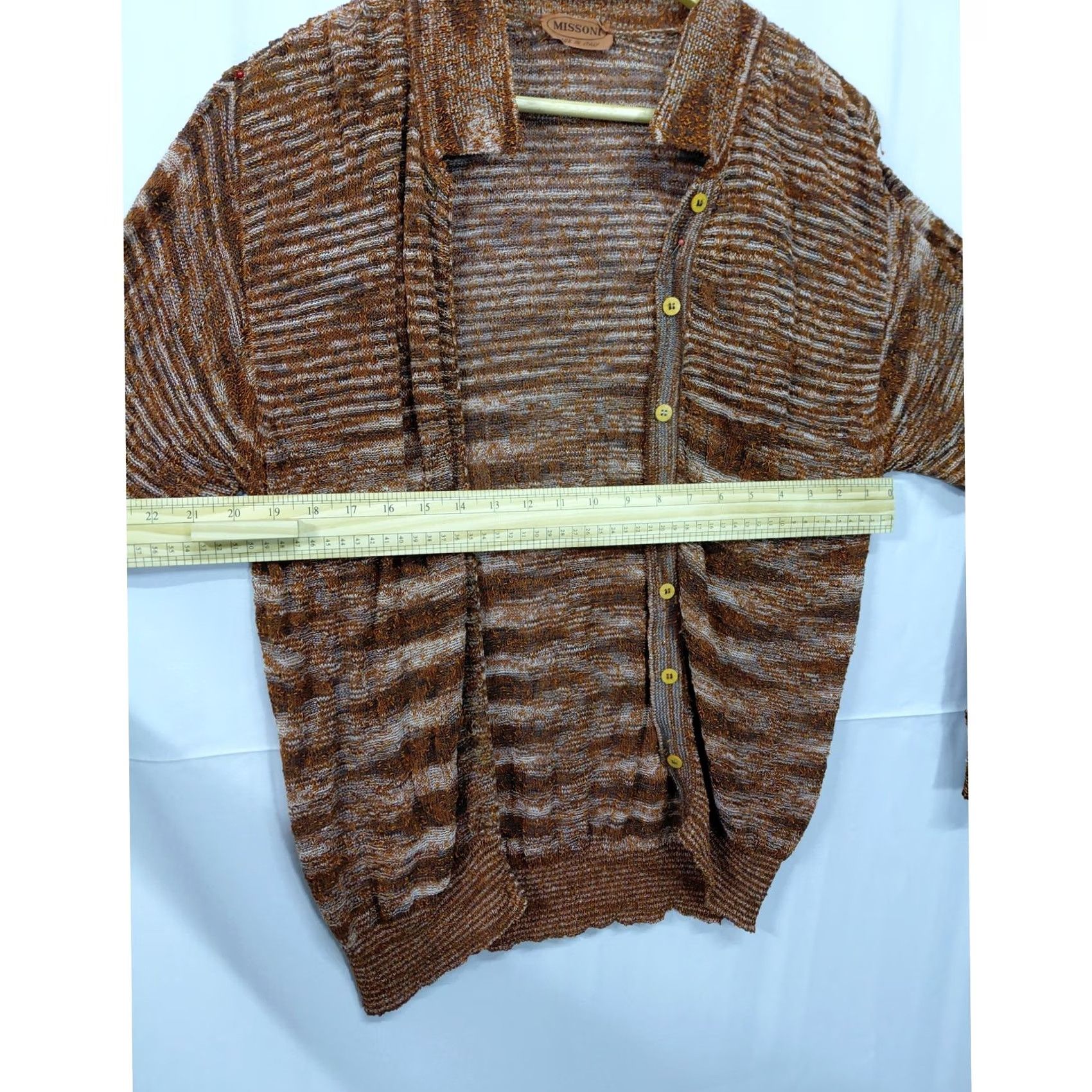 Missoni VINTAGE Missoni Women Cardigan Sweater Copper Brown Space-Dye Knit Button Front Crew Neck Lightweight Long Sleeve Metallic Threads Brown Size ONE SIZE - 7 Thumbnail