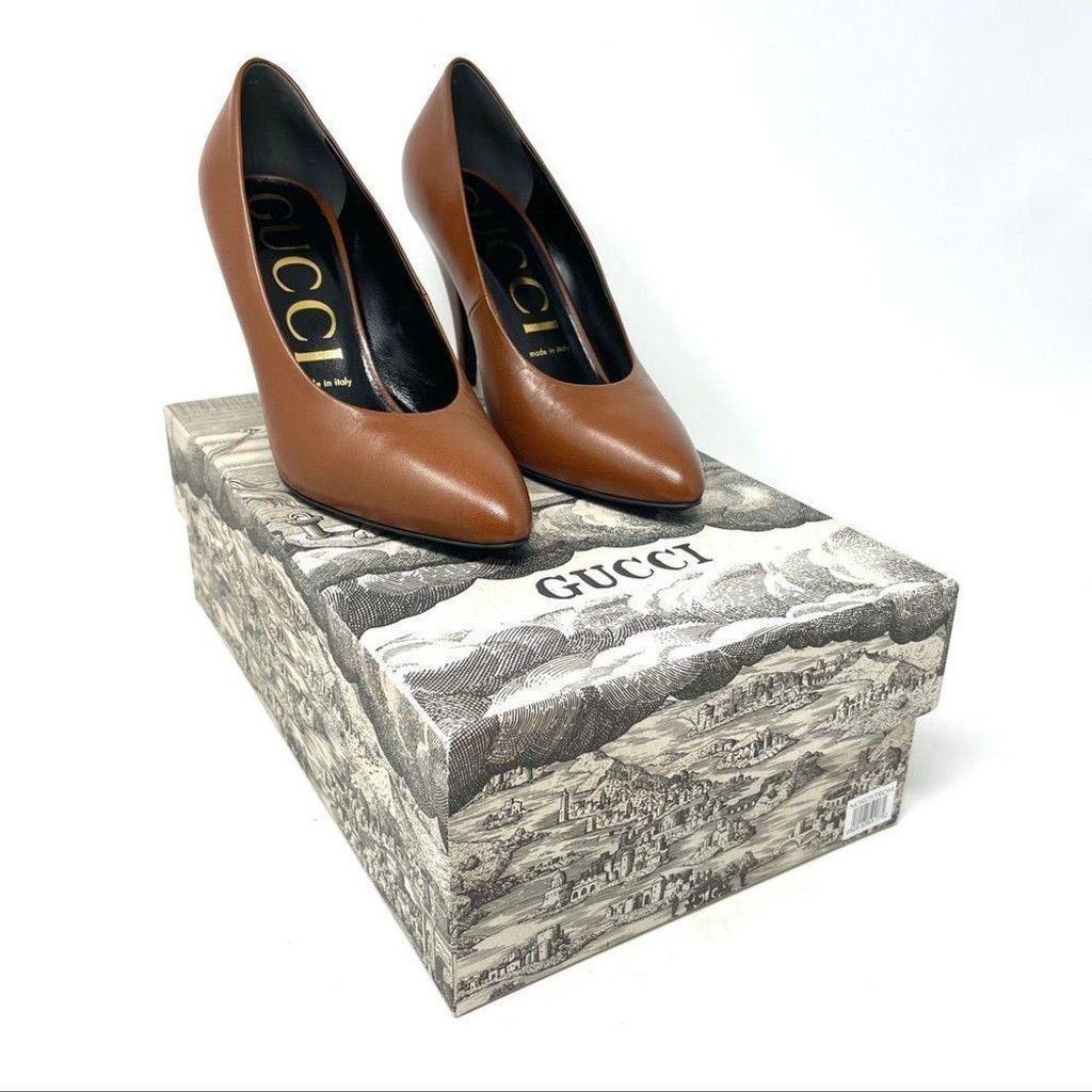 Gucci NEW Authentic Gucci Brown Vamp High Heel Leather Pumps 38.5 Size US 8.5 / IT 38.5 - 5 Thumbnail
