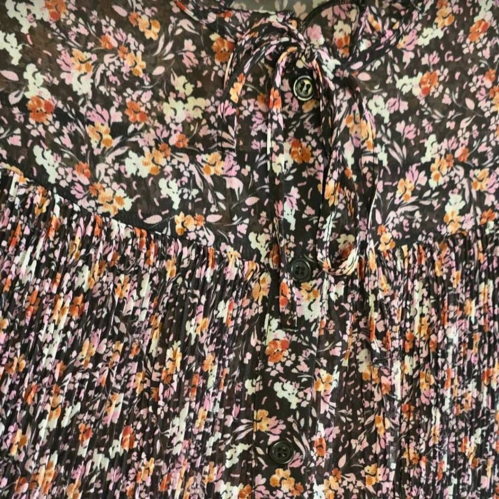 Topshop TOPSHOP Women’s Floral Sheer Blouse Boho Pleated Button-Up L Size XS / US 0-2 / IT 36-38 - 10 Thumbnail