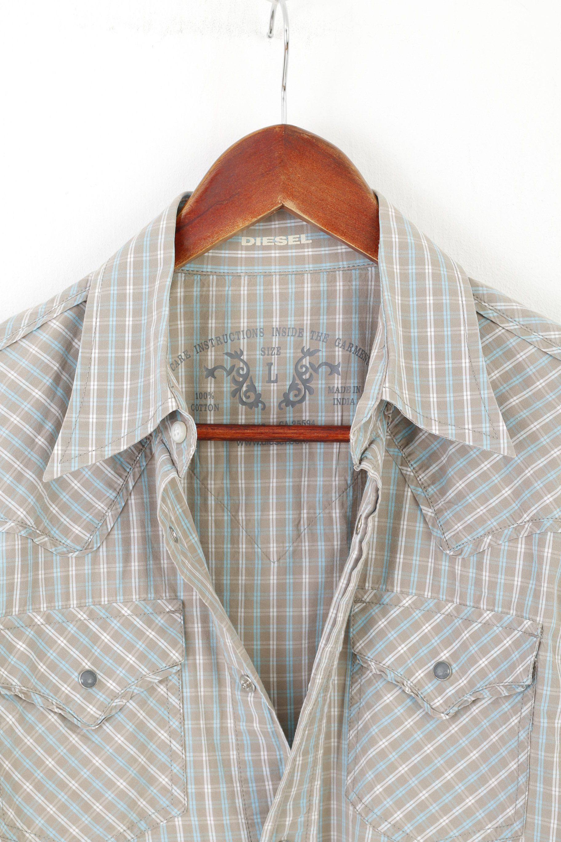 Diesel Diesel Men L Casual Shirt Gray Check Cotton 0237 Size US L / EU 52-54 / 3 - 5 Thumbnail