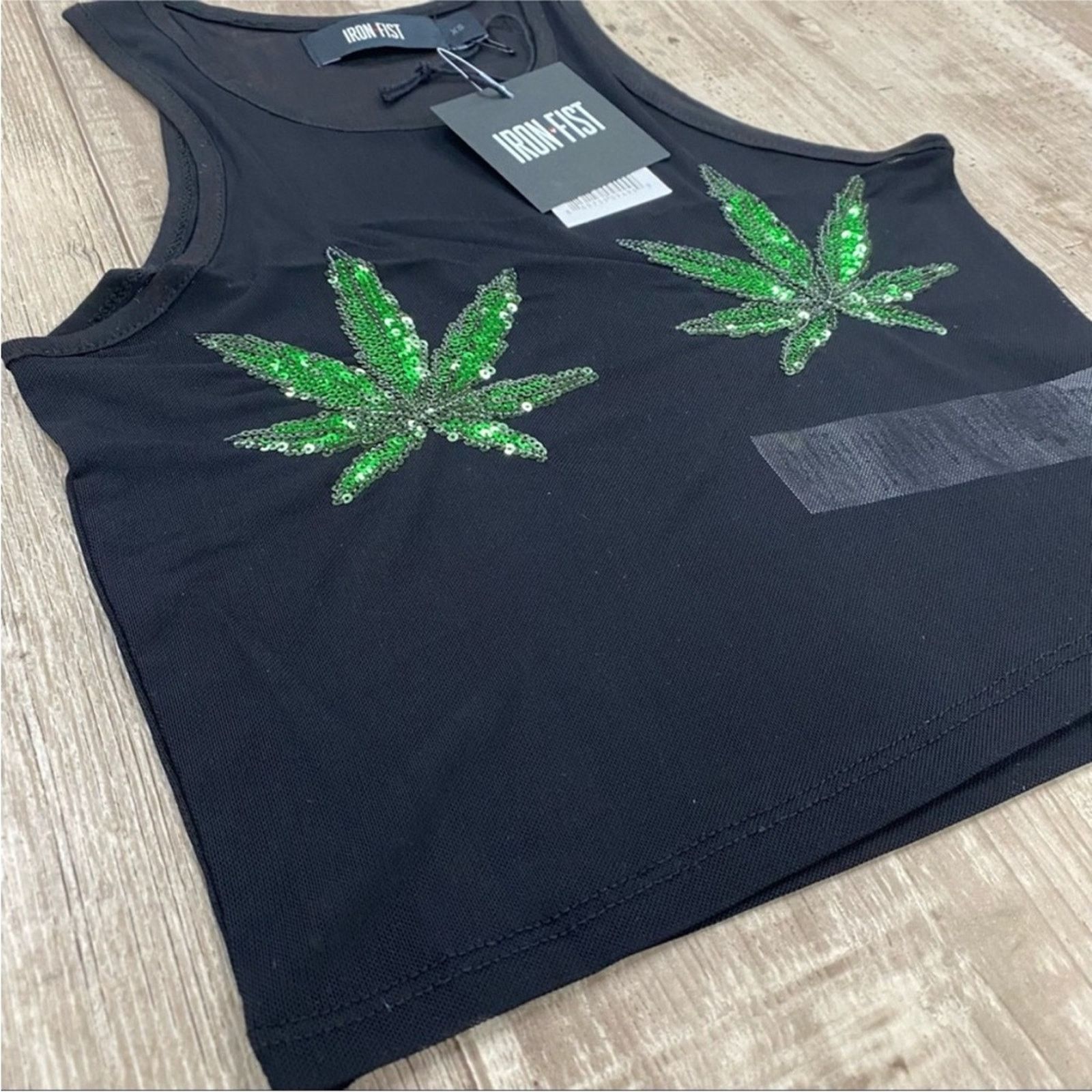 Iron Fist NEW! Iron Fist L Sheer Black Mary Jane Sequin Crop Tank Top Size L / US 10 / IT 46 - 5 Thumbnail