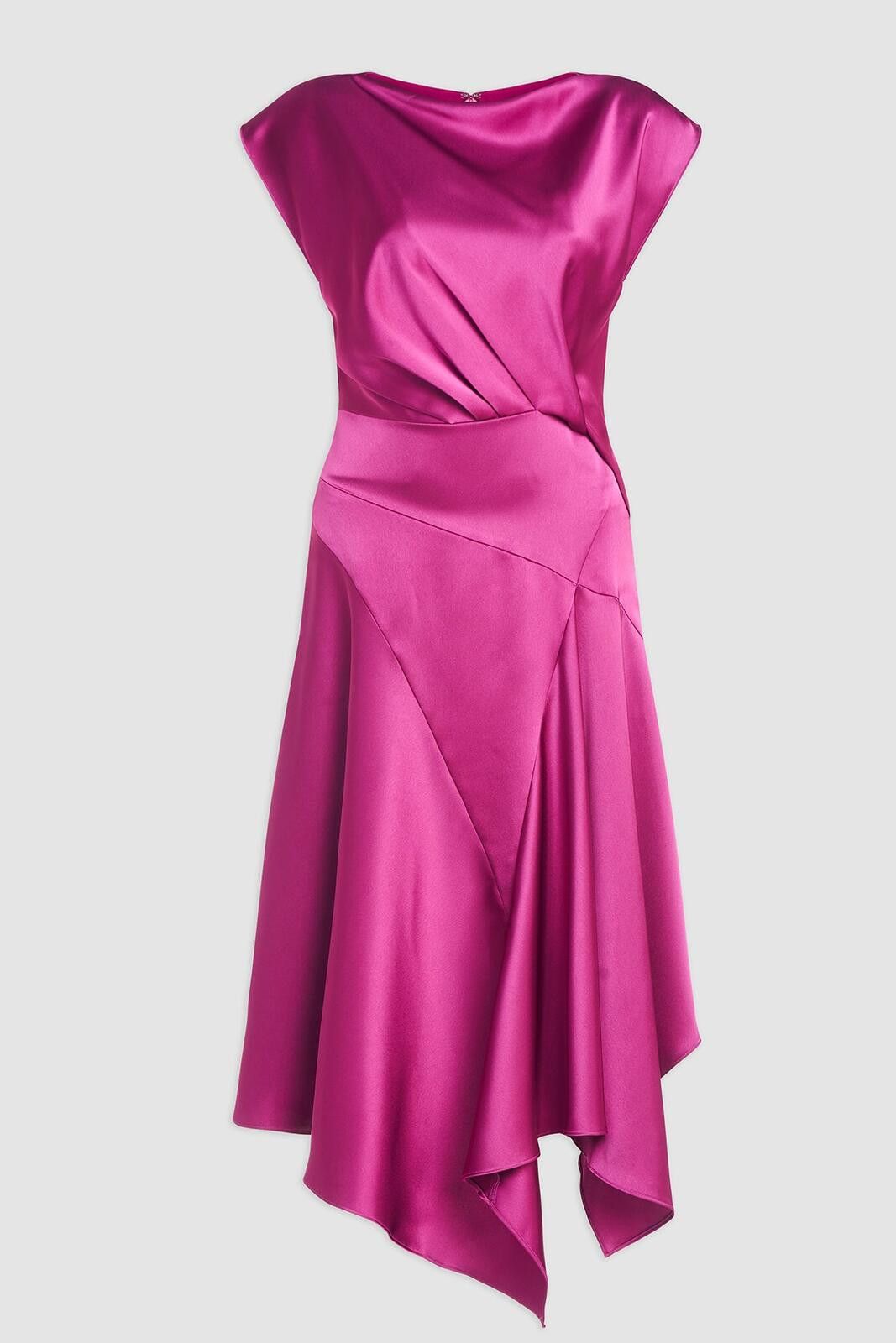 Unknown London Asymmetric Satin Midi Dress in Fuchsia - Elegant Evening Size XL / US 12-14 / IT 48-50 - 1 Thumbnail