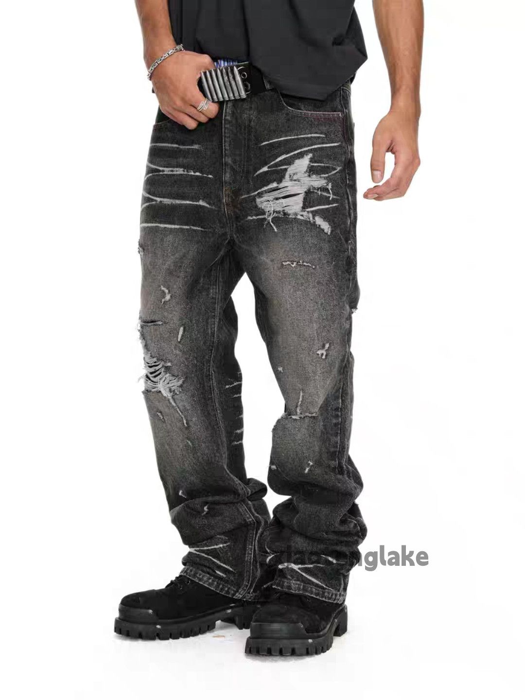 Jean xz washed faded cleanfit punk grunge ripped damaged jeans Size US 36 / EU 52 - 1 Thumbnail