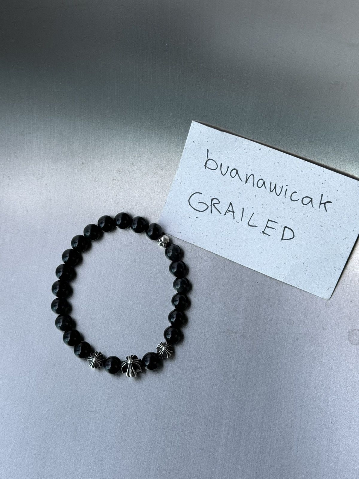 image of Chrome Hearts Bead Cross Ball Bracelet in Black, Men's