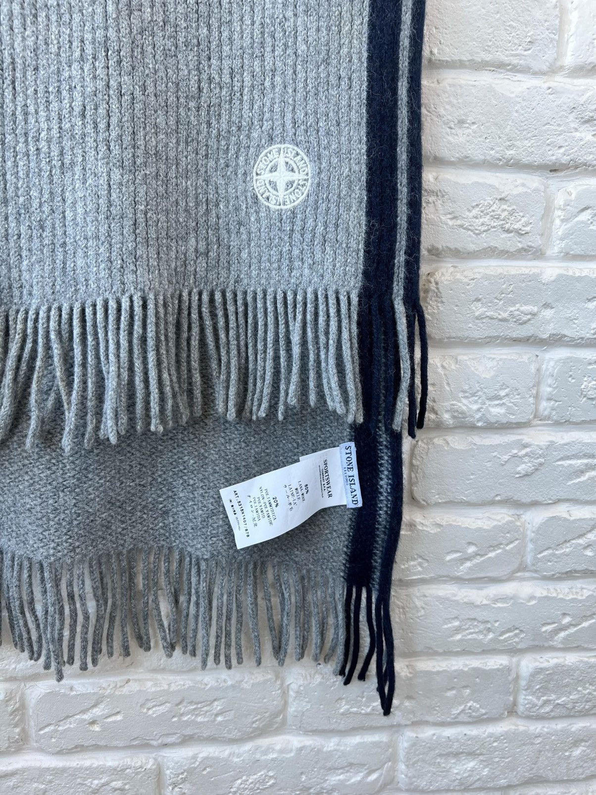 Stone Island Stone Island Gray Wool Logo Knit Scarf Size ONE SIZE - 4 Thumbnail