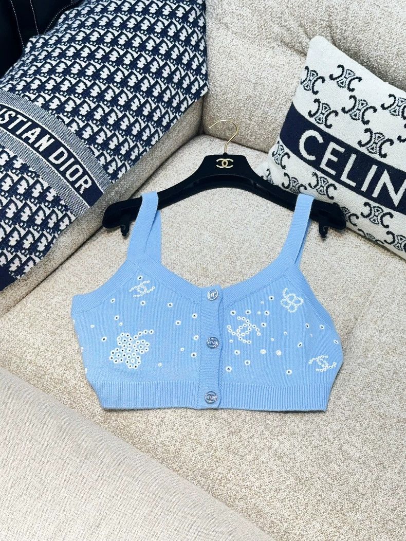 Chanel Chanel 23P blue 40 yards knitted logo vest Size S / US 4 / IT 40 - 1 Thumbnail