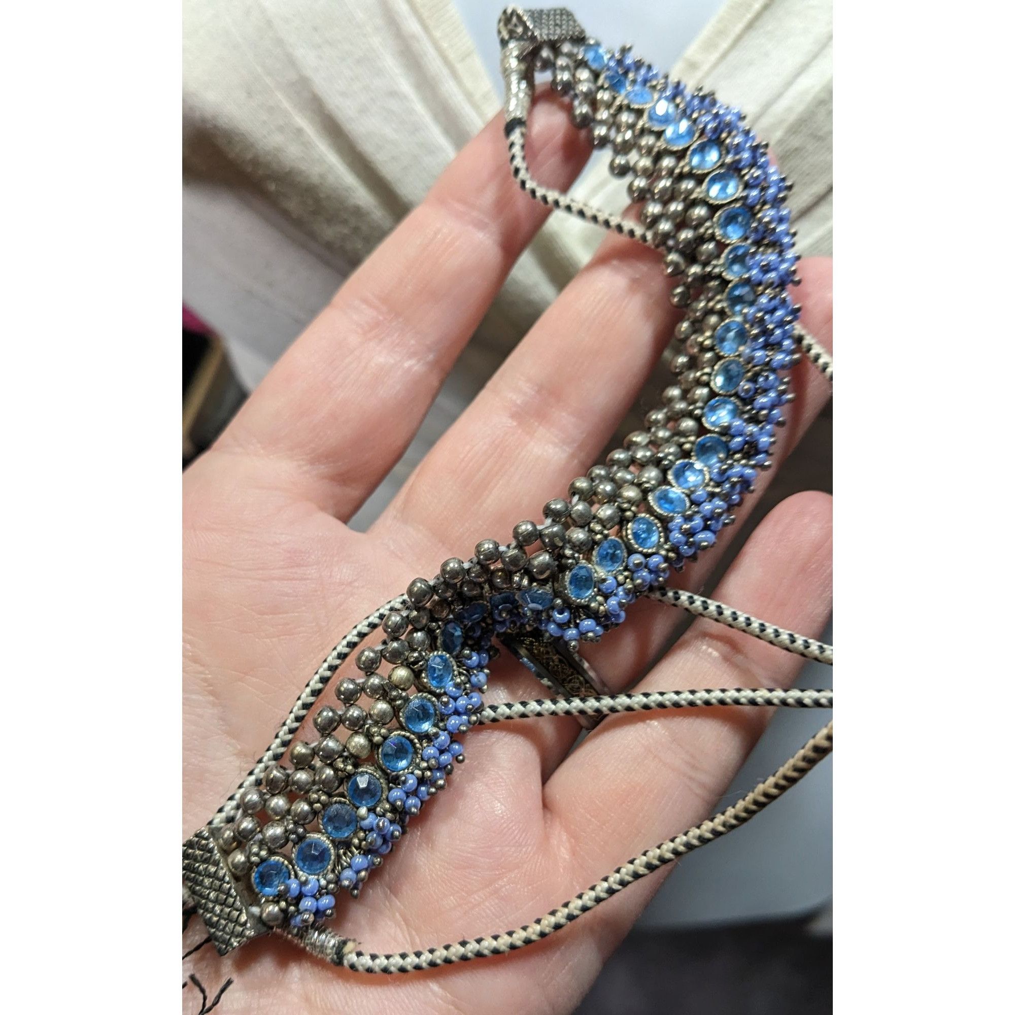 Other Indian Bridal Blue And Silver Tone Rhinestone And Beaded Adj Size ONE SIZE - 4 Thumbnail