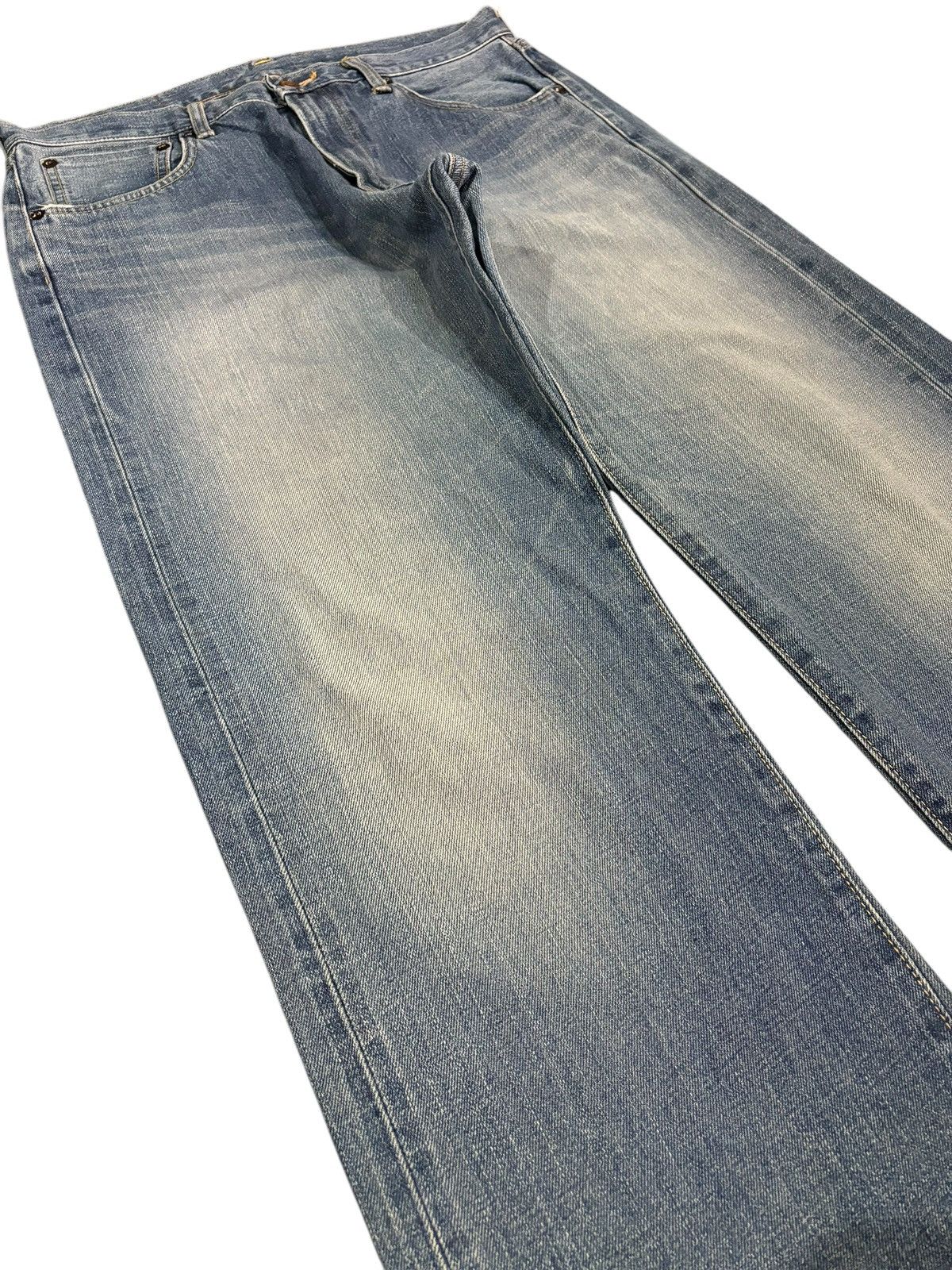 Edwin × Self Edge 90s Vtg Edwin 505 Selvedge Orange Tag Distressed Faded Jeans Size US 33 - 3 Thumbnail