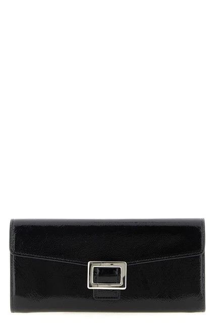 ROGER VIVIER Belle Vivier Patent Leather Blk Chn Wallet