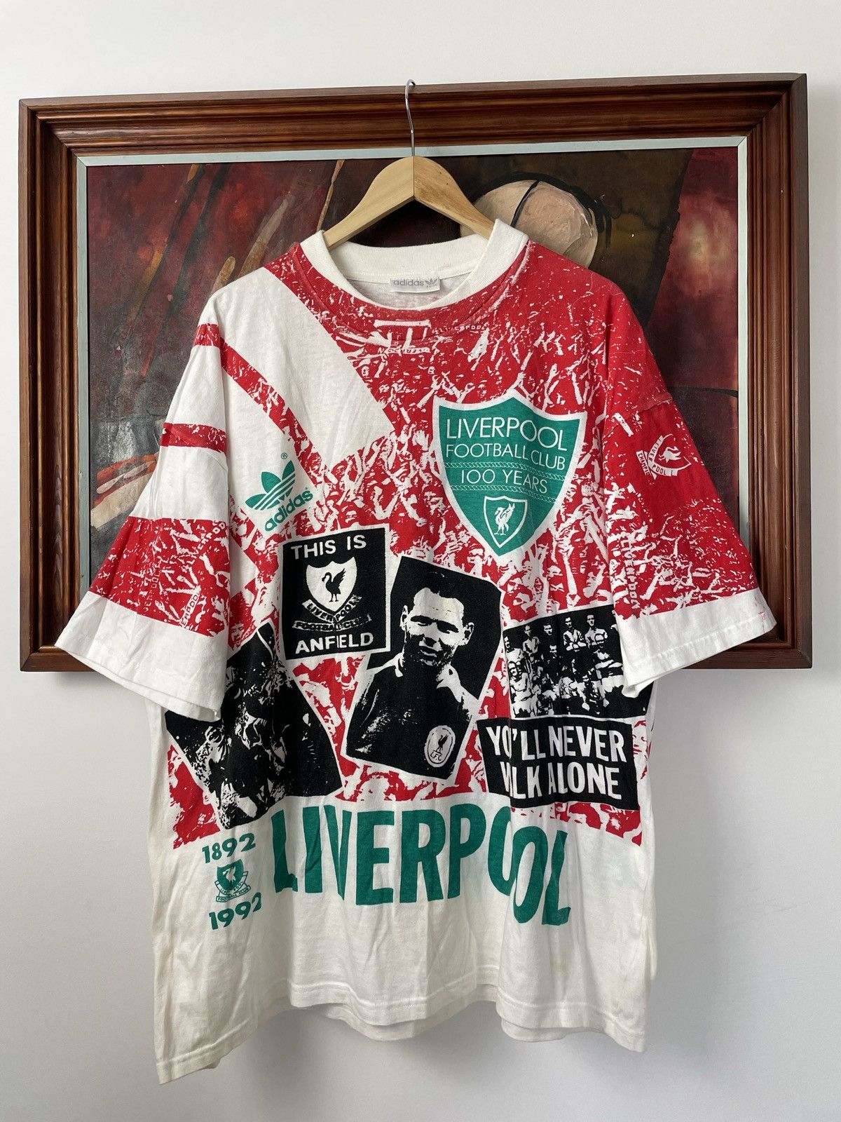 image of Adidas x Liverpool Vintage 90's Liverpool Football Club 100 Years Aop Fullprint in White Red (Size 