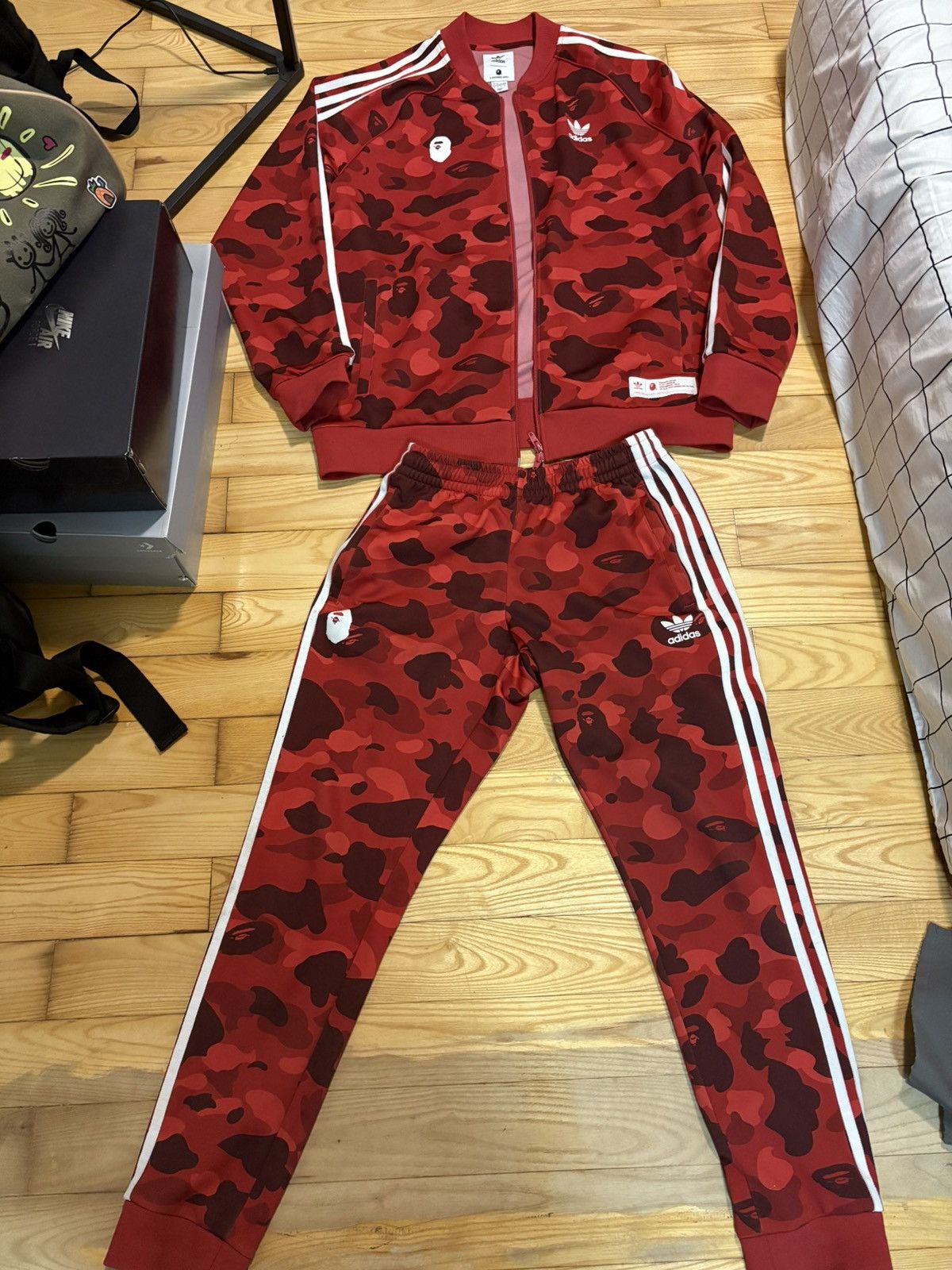 Bape X Adidas Full Set Track Suit Top Red Size Large+Medium