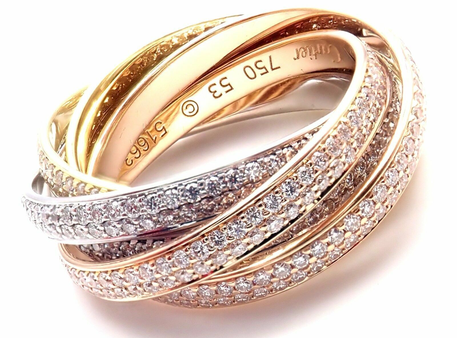 Diamond Three Color 18k Gold Two For Trinity Six Band Ring