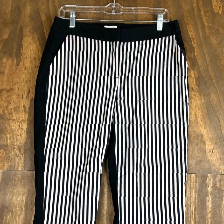 Vintage Chicos Womens Pants Black White Striped Cropped Straight Ankle Stretch 1 (M) Size 32" / US 10 / IT 46 - 2 Thumbnail