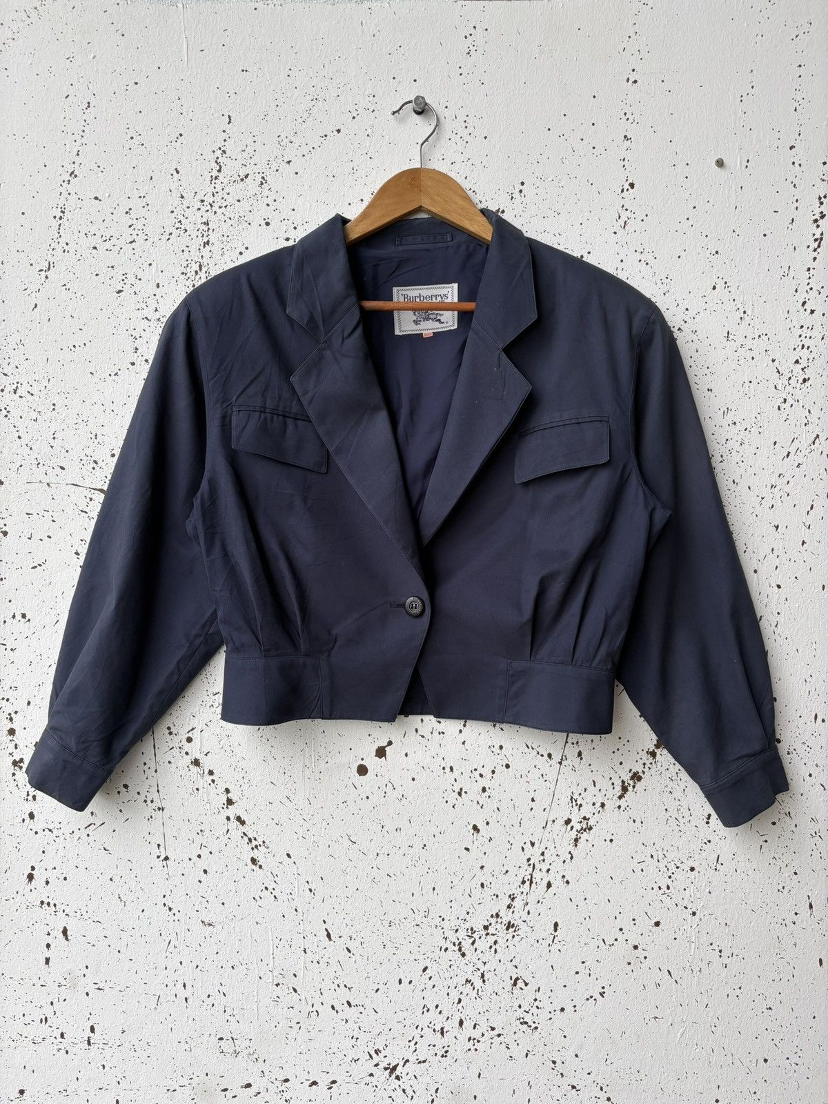 Burberry Vintage Burberrys Navy Tailored Crop Blazer Jacket Size US M / EU 48-50 / 2 - 1 Thumbnail