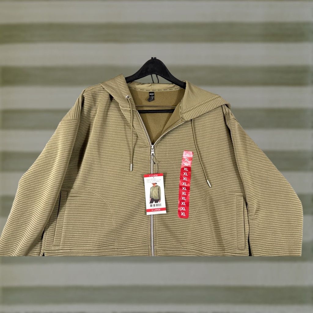 DKNY DKNY Full Zip Hoodie Sweatshirt Womens XL Green Ribbed Drawstring Stretch NWT Size XL / US 12-14 / IT 48-50 - 1 Thumbnail